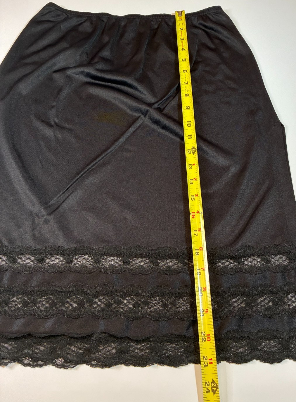 Vtg GOSSARD ARTEMIS Black HALF SLIP Small TRIPLE LACE Hem Slits Nylon Coquette