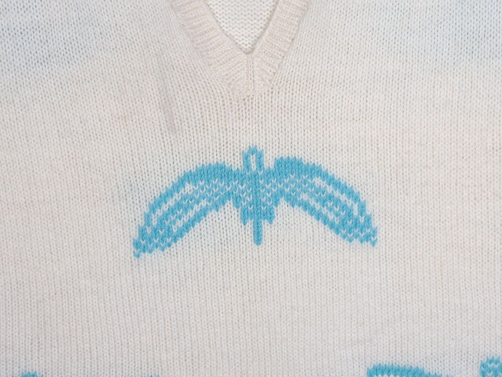 Vtg 50s Wool Hand Knit Top Intarsia Birds Stork Ivory Blue S M Retro Pinup Ooak