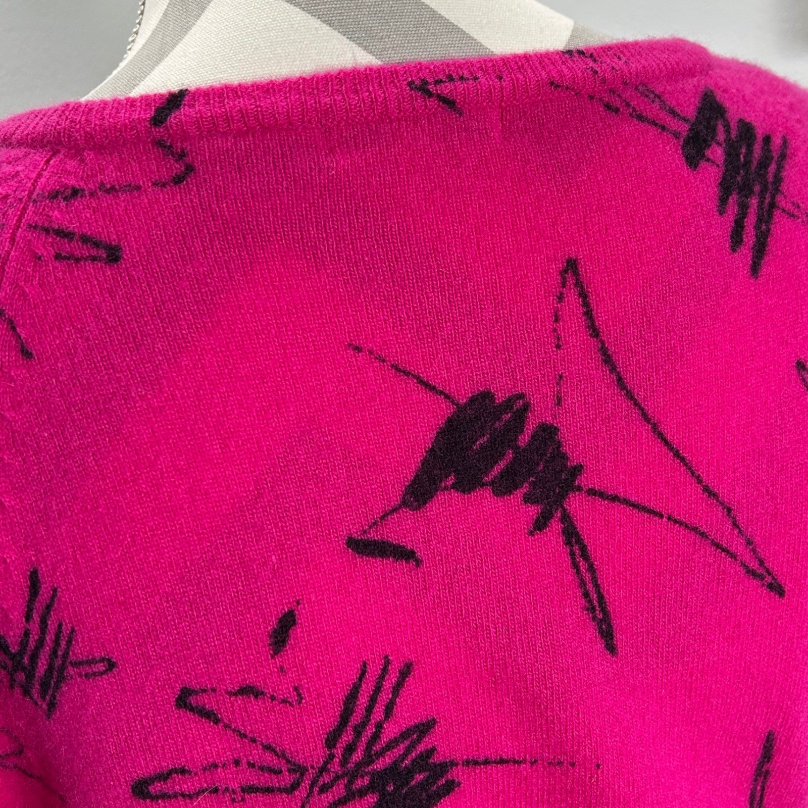 Jason Maxwell Vintage 80s Retro Wool Sweater Abstract Print Hot Pink Black Large