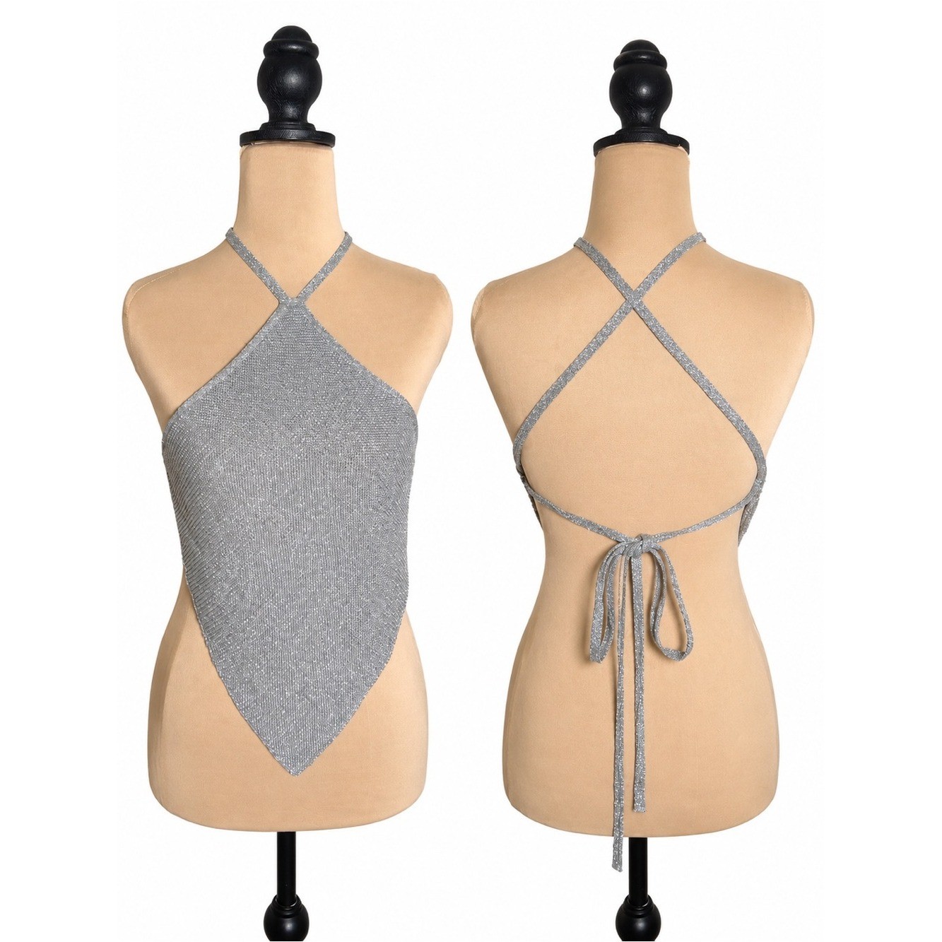 Zara Silver Sparkle Halter Handkerchief Hem Camisole