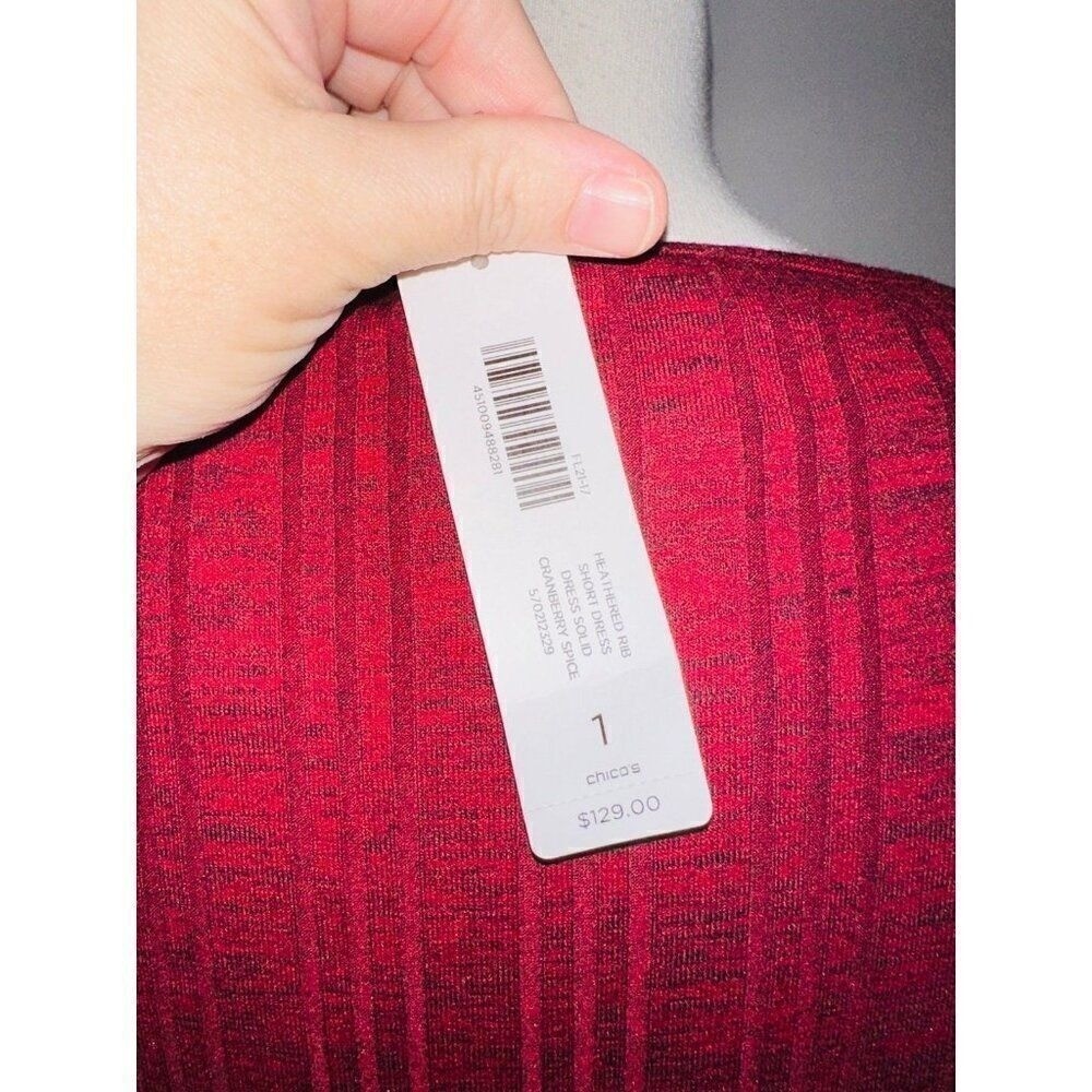 Chicos Dress Ribbed Red Brand New Long Sleeve Modest New NWT Size 1 Women’s A9