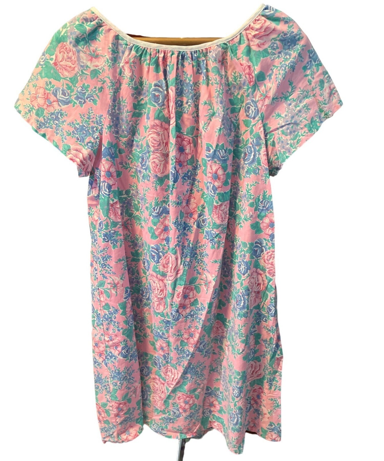 Vintage Spotlight Pink Floral Snap Front Cotton House Dress Pockets Size M