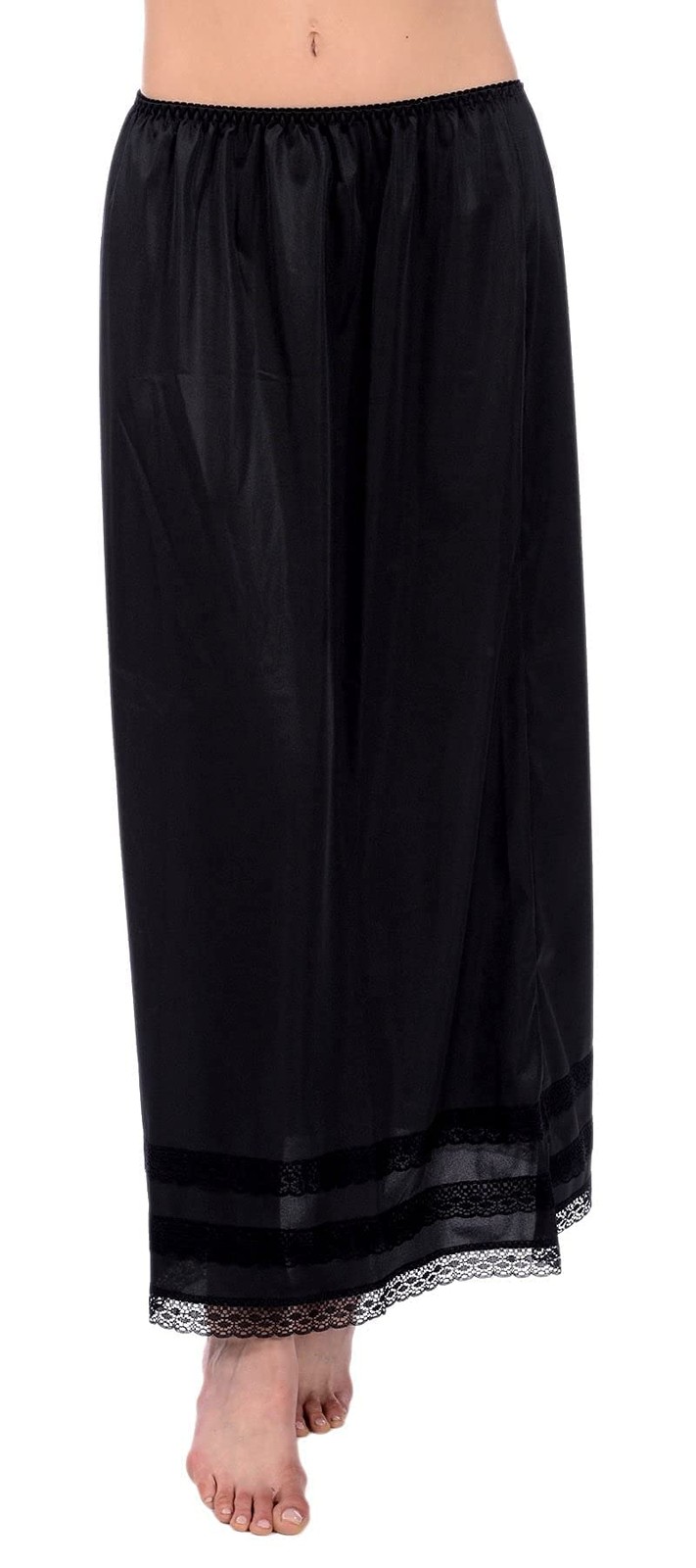 ’s Soft Satin Snip It Half Slip Custom Length Cling with Lace Trim, Elastic W…