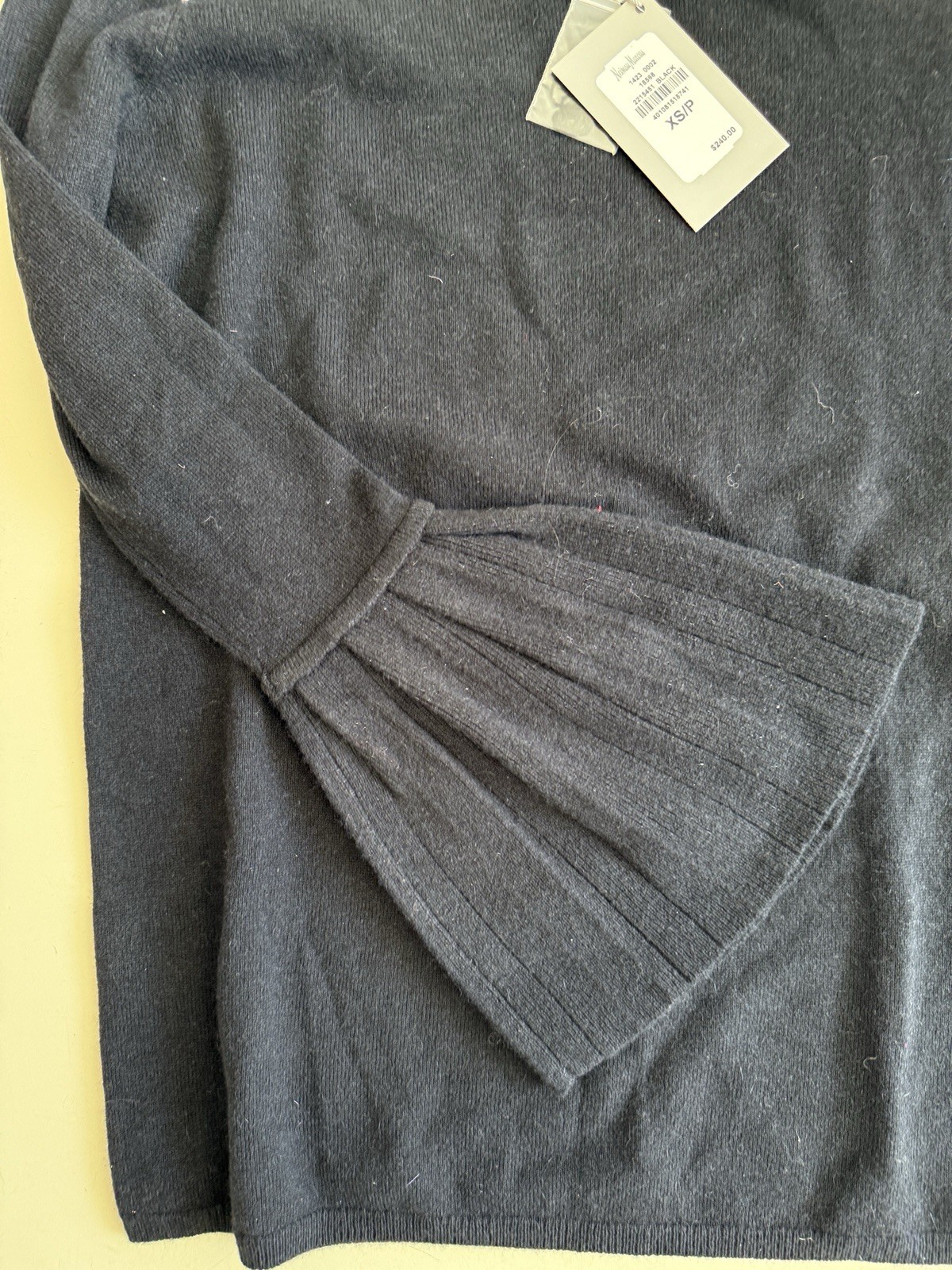 Vintage black cashmere sweater Neiman Marcus Bell sleeve tunic oversize XS