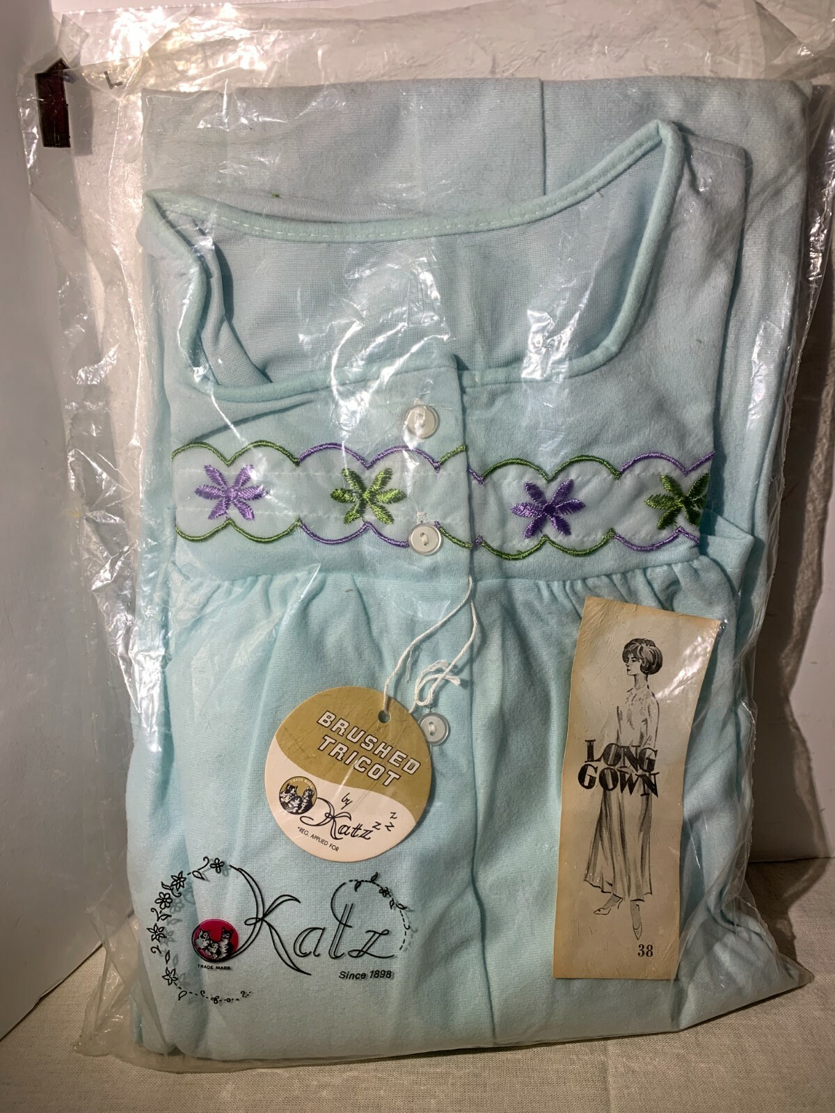 NWT Dead Stock Vintage 50’s Katz Blue Soft Long Nightgown SZ 38 Tricot