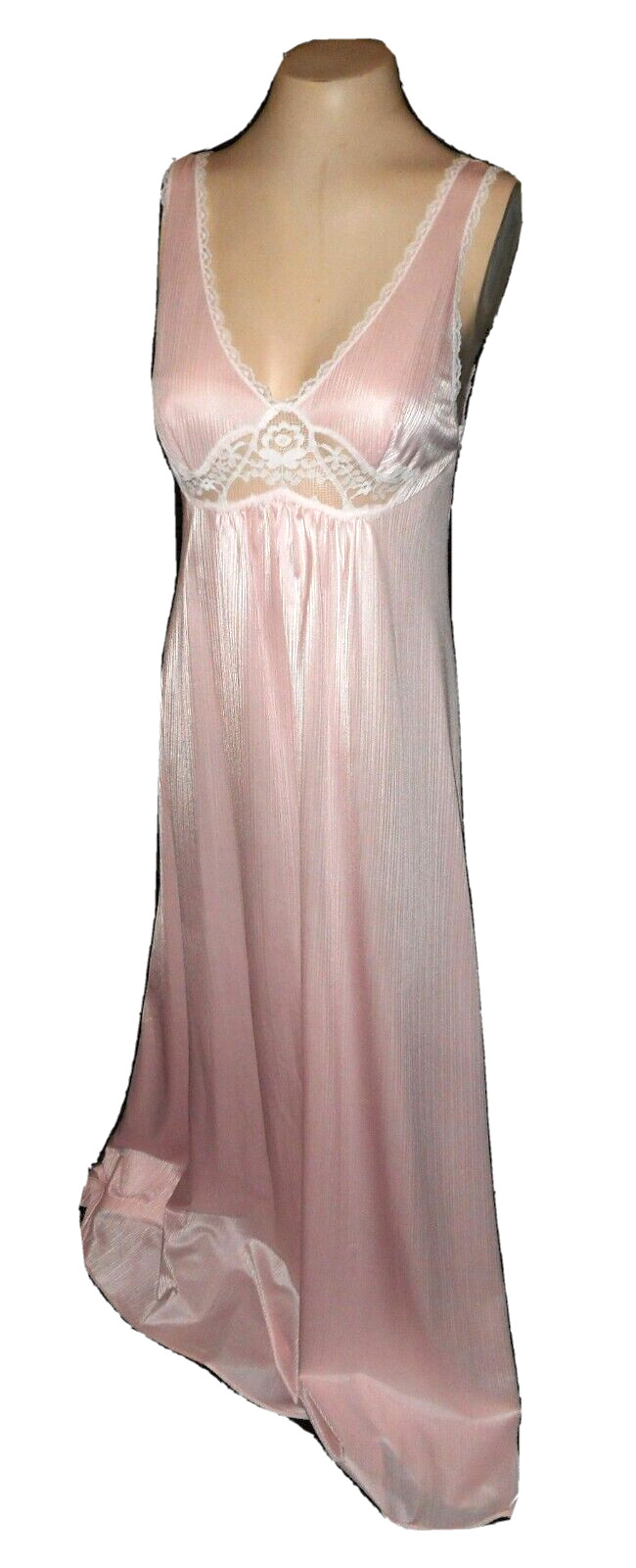 Vintage 1960s Night Gown, Lorraine, Pink White-Lace Long mint S