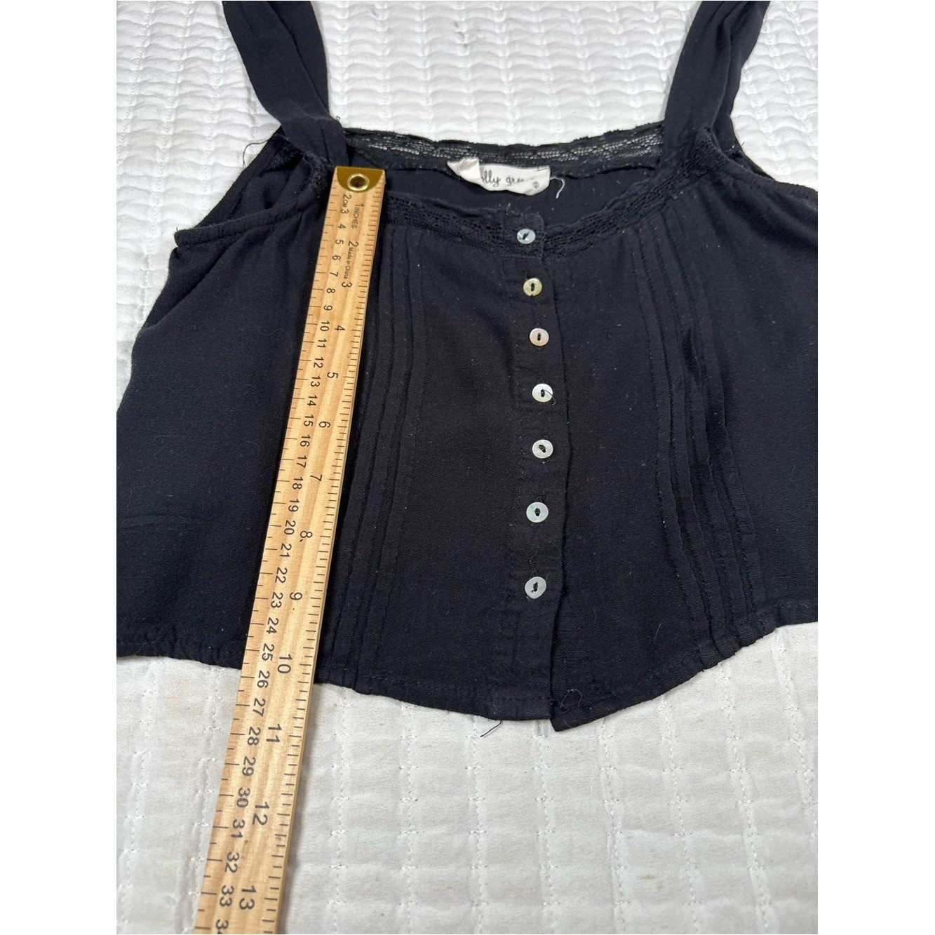 Olly Green Black Lace Trim Button Front Corset Tank Top Boho Cottagecore Small