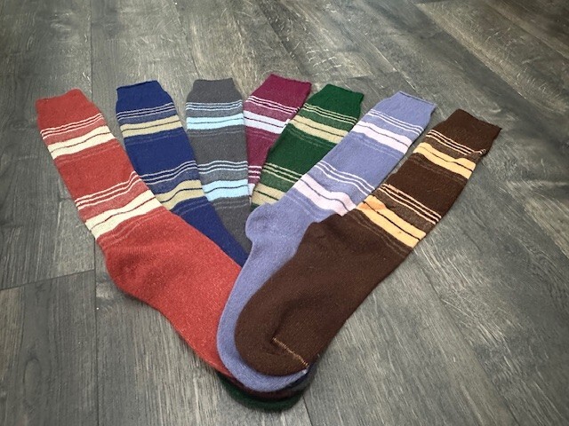 VTG 80s Striped Socks Sample Set NOS Mis Matched 7 pcs Red Brown Grey Blue Green