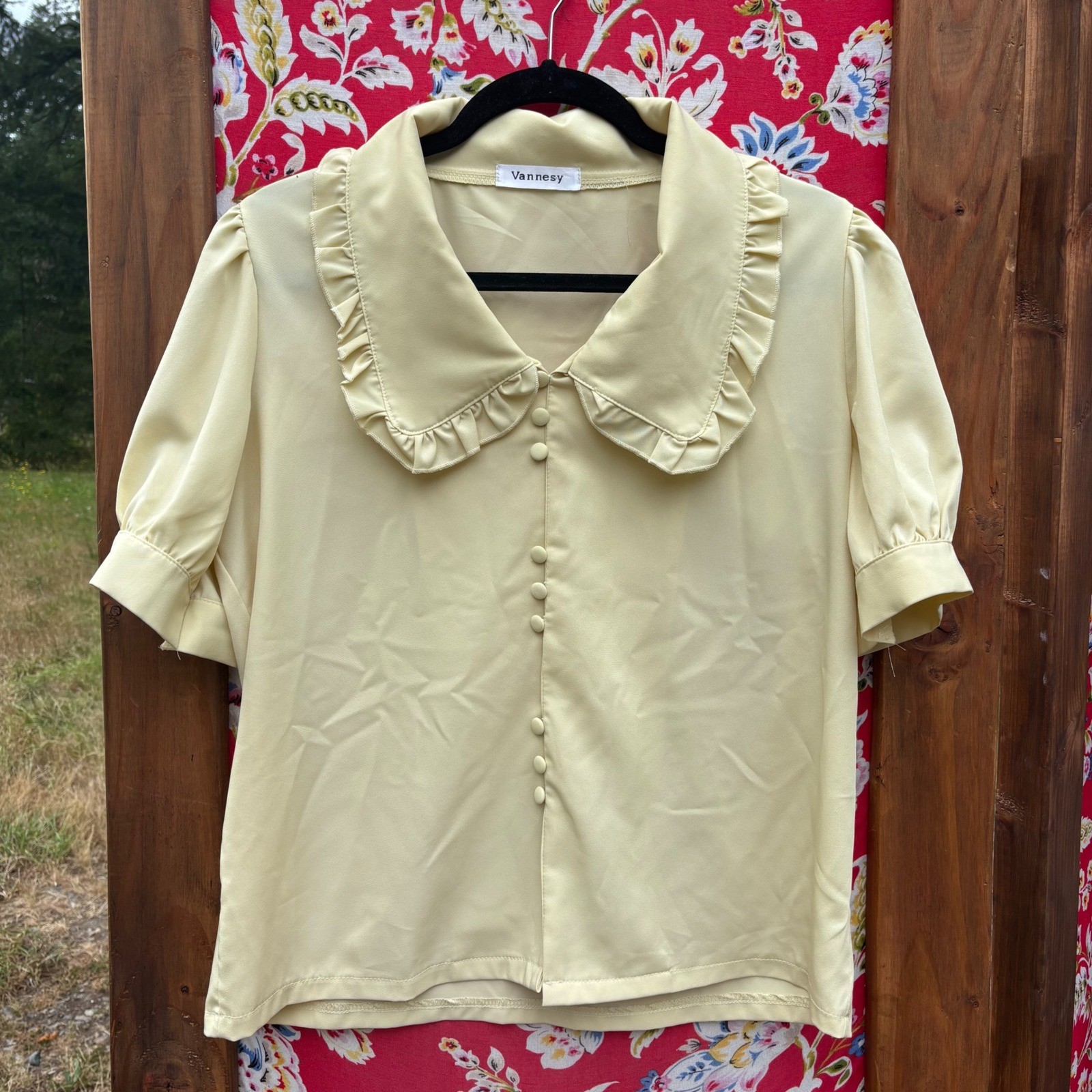 Vintage Butter Yellow Twee Collared Button Front Blouse Women’s Size L