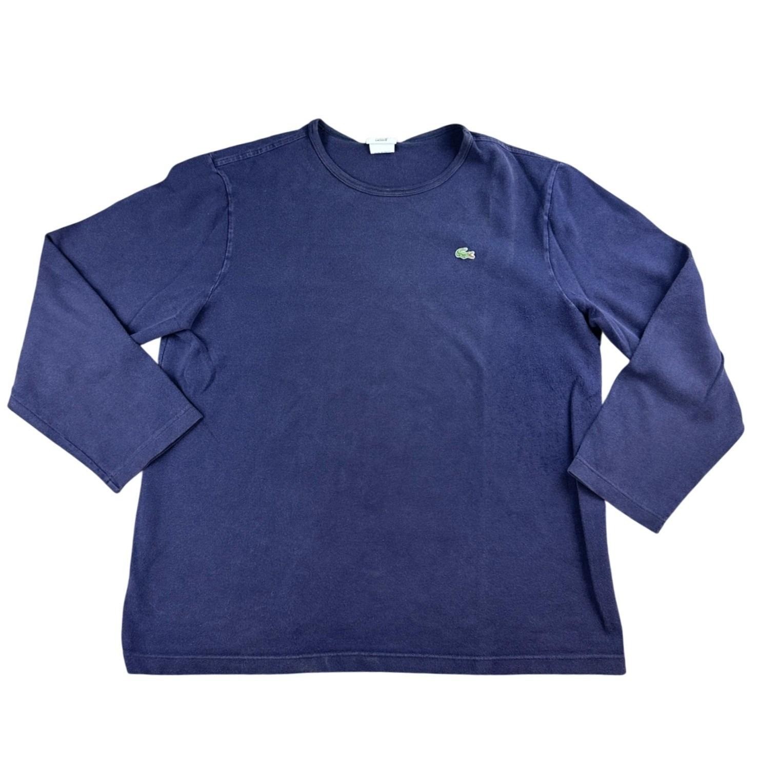 Vintage Lacoste T-Shirt Women 7 Blue Croc Logo Long Sleeve Crew Neck France Made