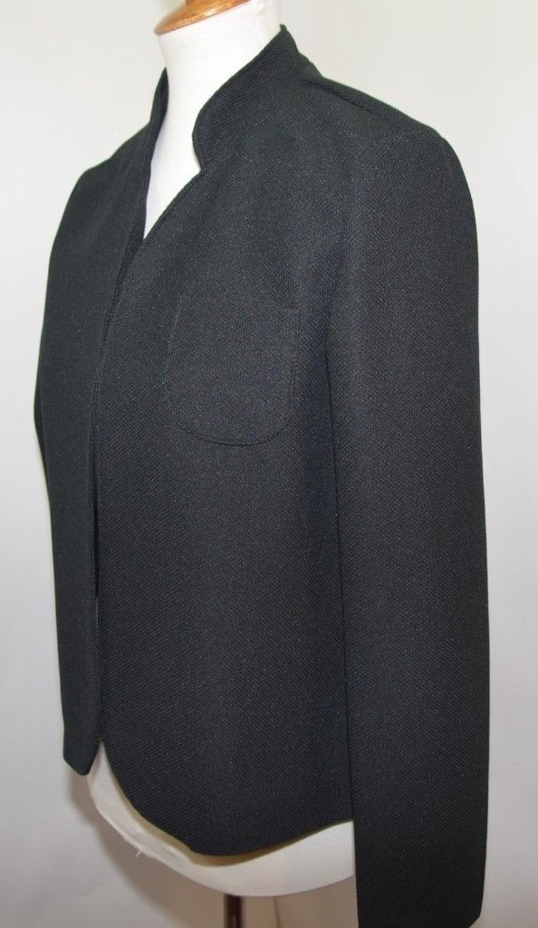 VTG Union Made ILGWU Solid Black Textured Open Front Jacket USA Made Womens 14