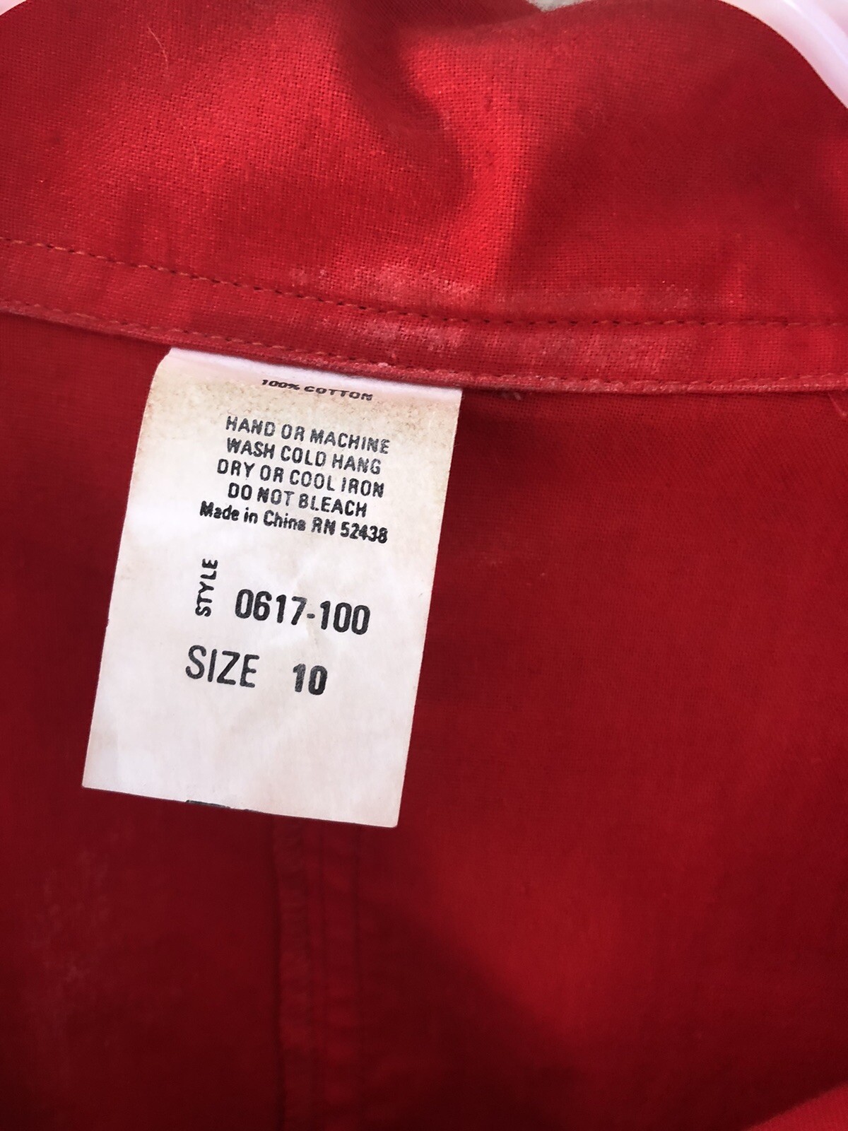 Red Cotton Jumpsuit Size 10 Belt Hook Loop Front 3/4 Sleeves 1980s Costume