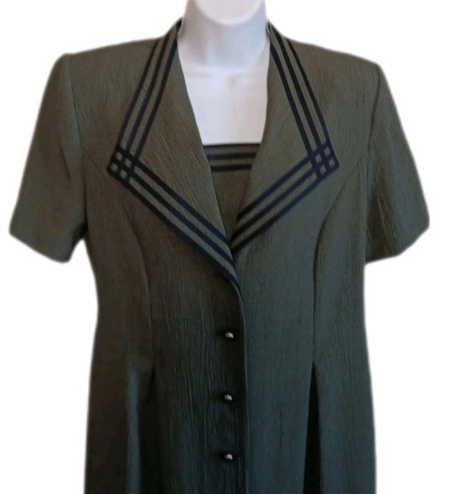 Academia Olive Green Button-Down Maxi Dress Edwardian Victorian Vintage 12P