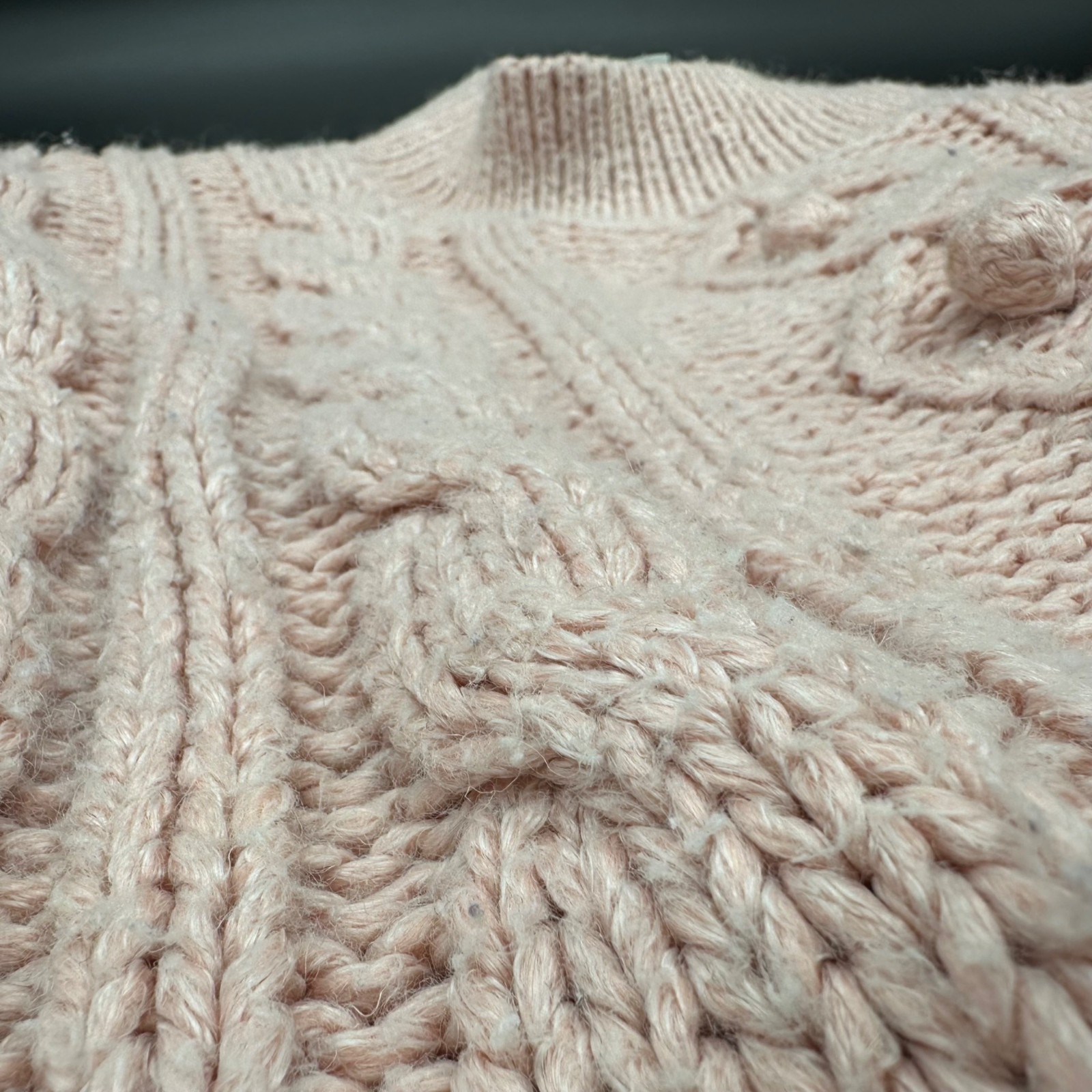 Vintage Pink Cable Knit Sweater Small Currants Hand Loomed Cottage 1980s Korea