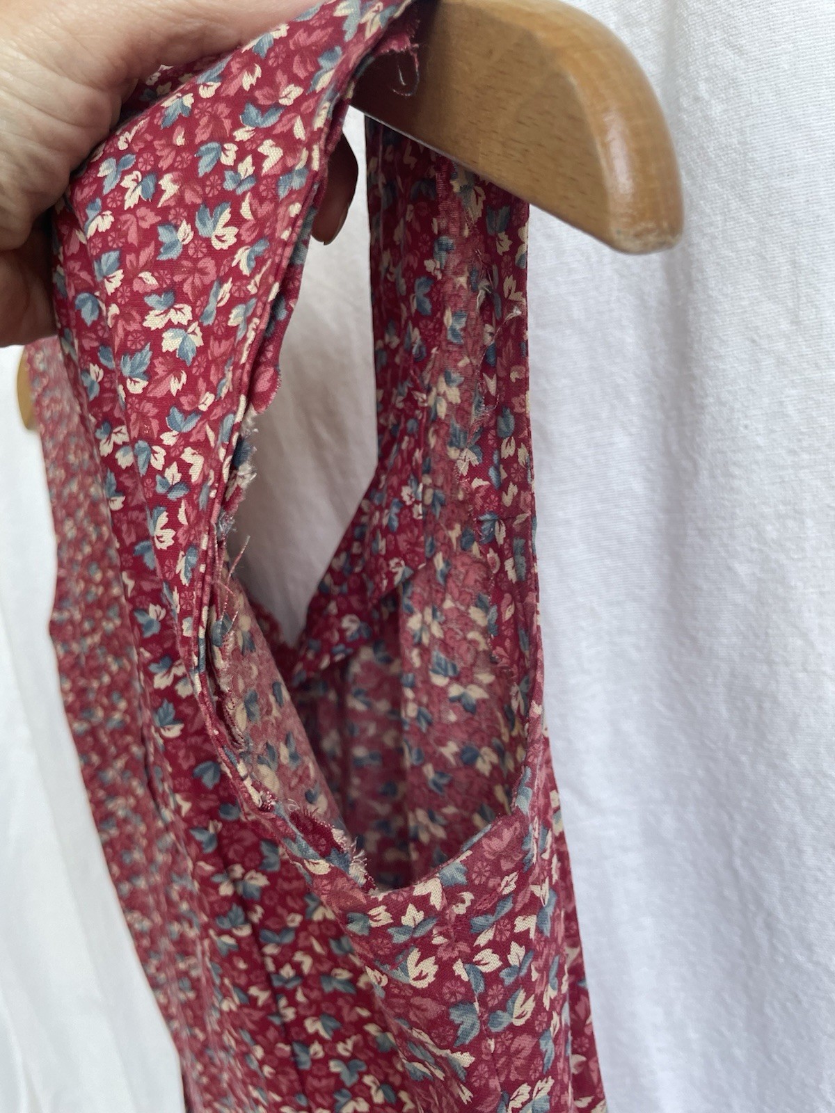 Handmade Vintage Red Floral Dress Cottage Prarie Country Trad Farm Wife S/M