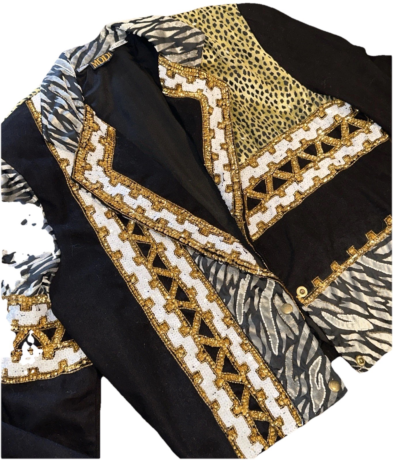 Vintage 80s Beaded Sequin Jacket MODI Medium Maximalist Animal Print Blazer