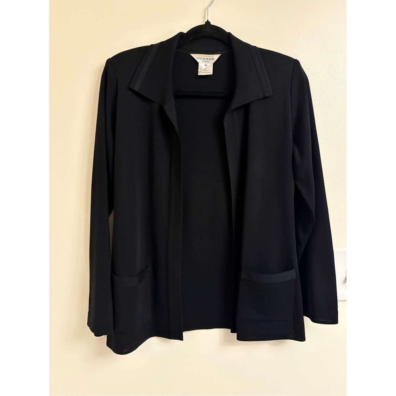 Misook Open Front Knit Cardigan Jacket Pointed Collar Patch Pockets Career