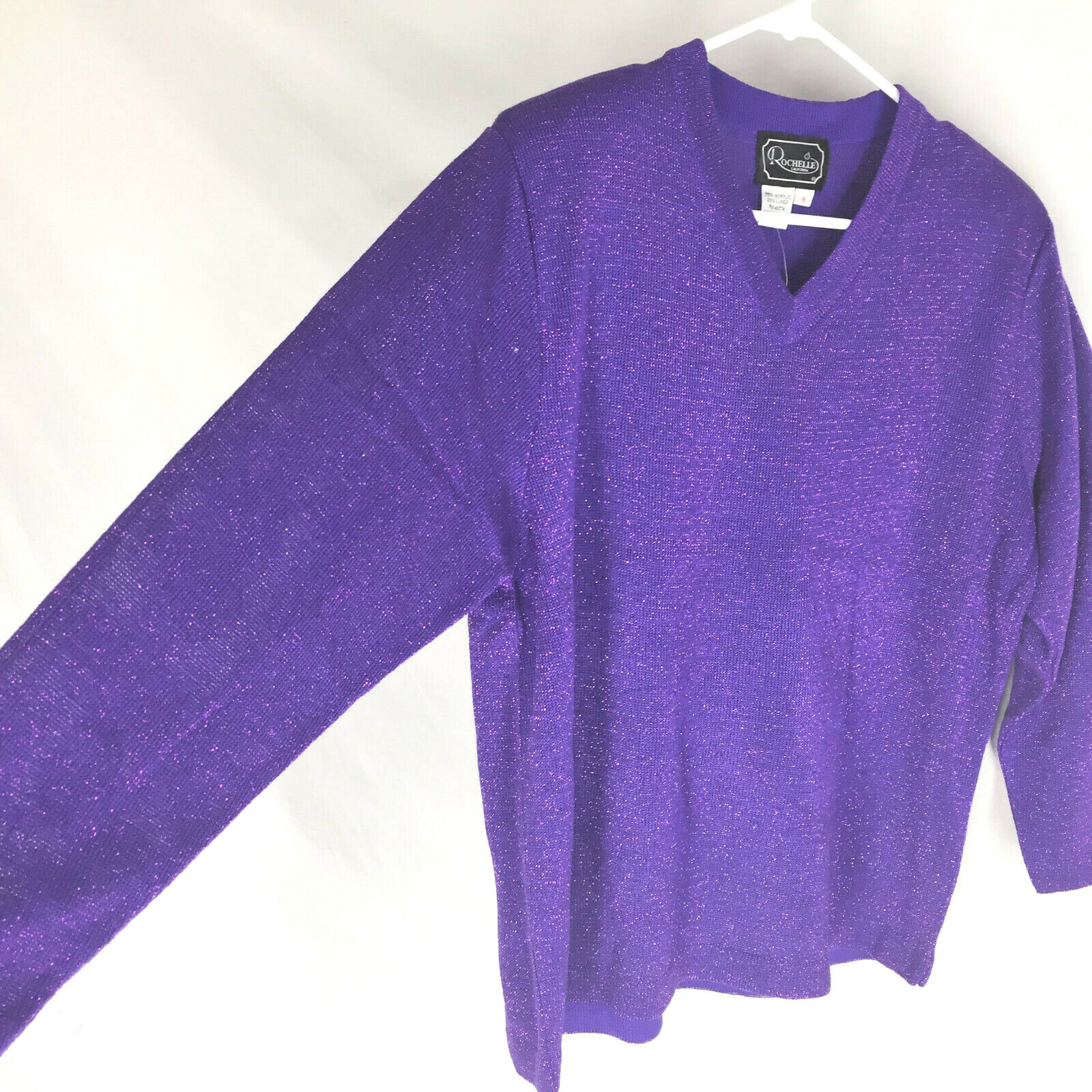 NEW VTG Rochelle California Sweater Size Medium Shoulder Pads Pinup Retro Purple