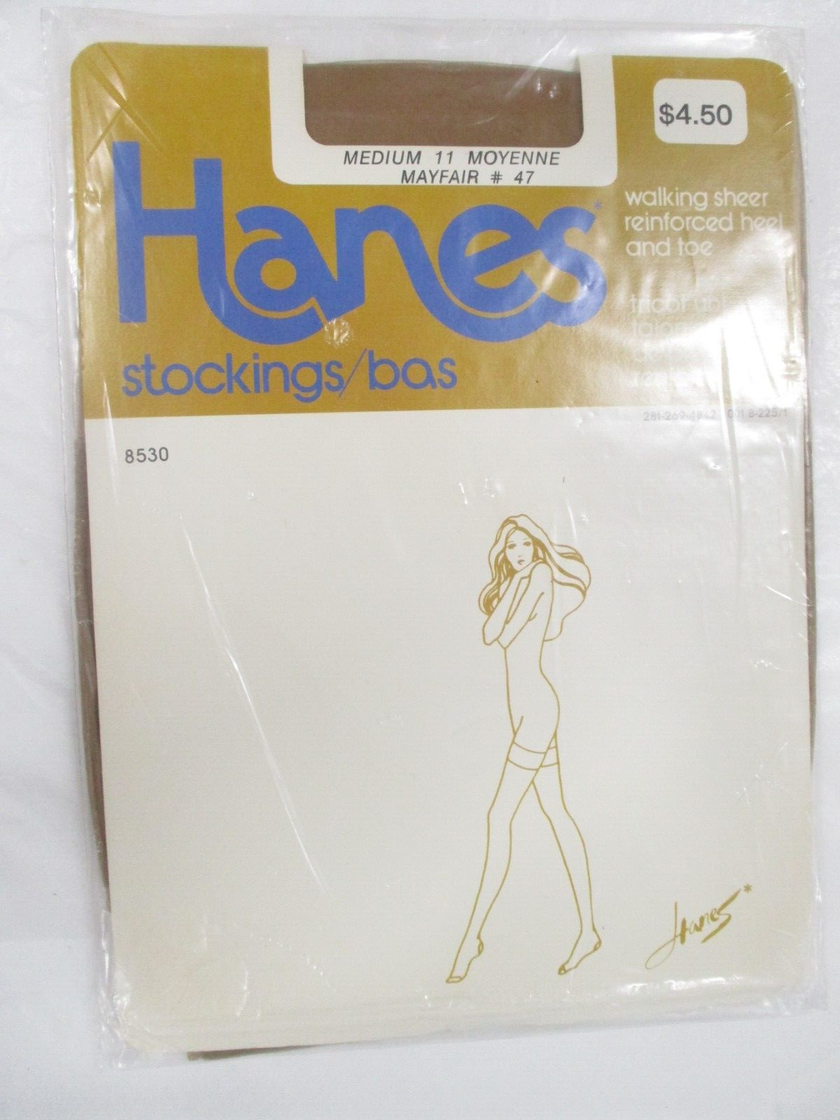 1 PR VINTAGE HANES 530 WALKING SHEER RHT NYLON STOCKINGS SIZE 11 MED MAYFAIR