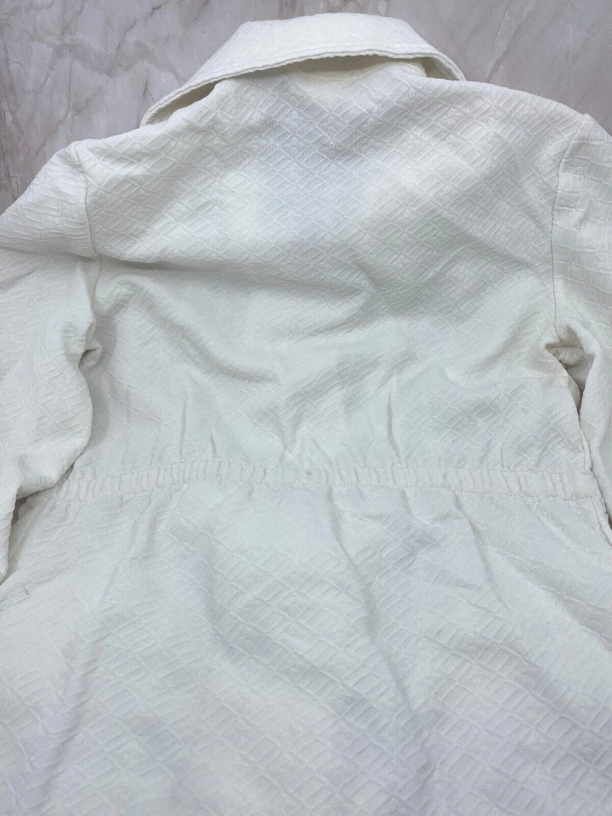 Vintage 1970s Double Knit Polyester Jacket Women Sz Large White Button Tie Close
