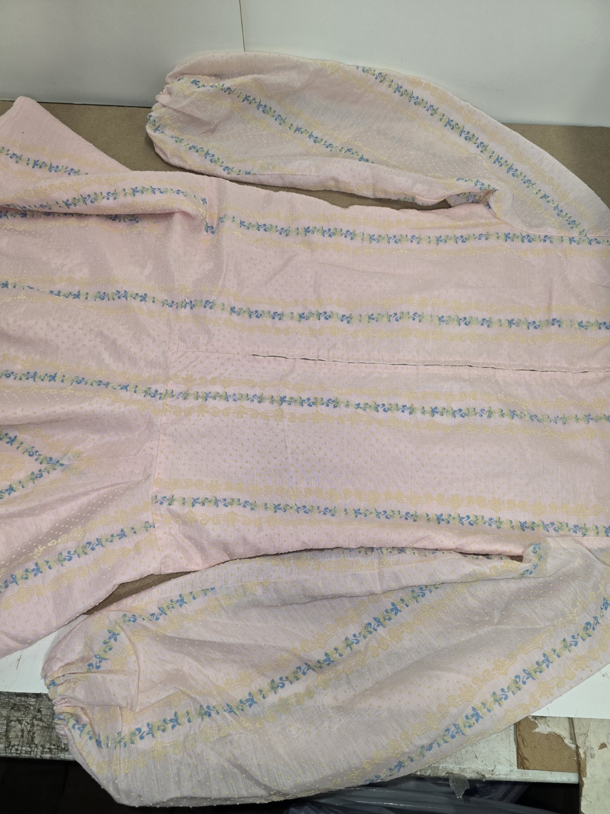 Vintage handmade Pink cotton blue accented Dress