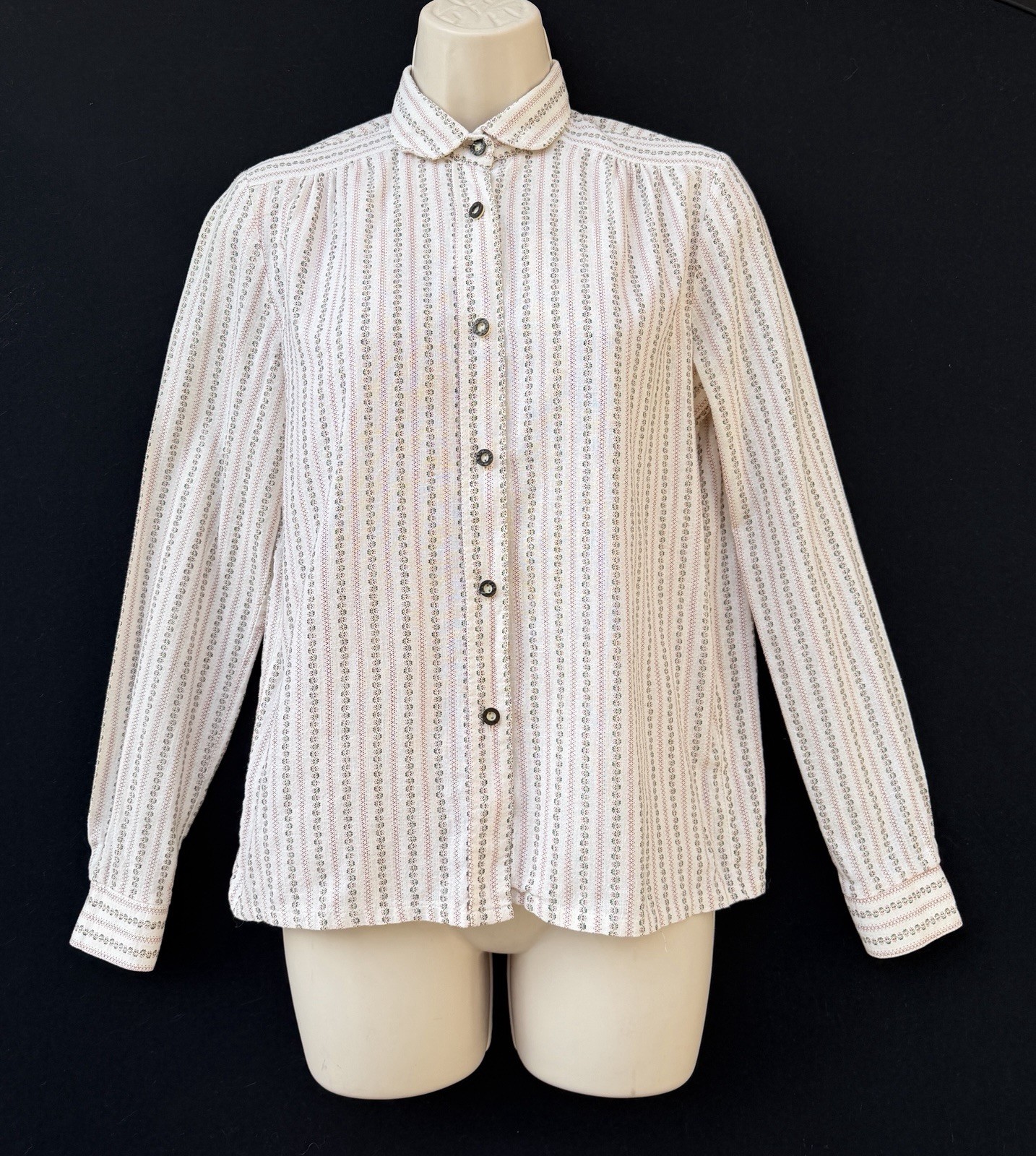 DORMANN TRACHTEN WOMENS BLOUSE SHIRT S SMALL EDELWEISS FLORAL STRIPE BAVARIAN
