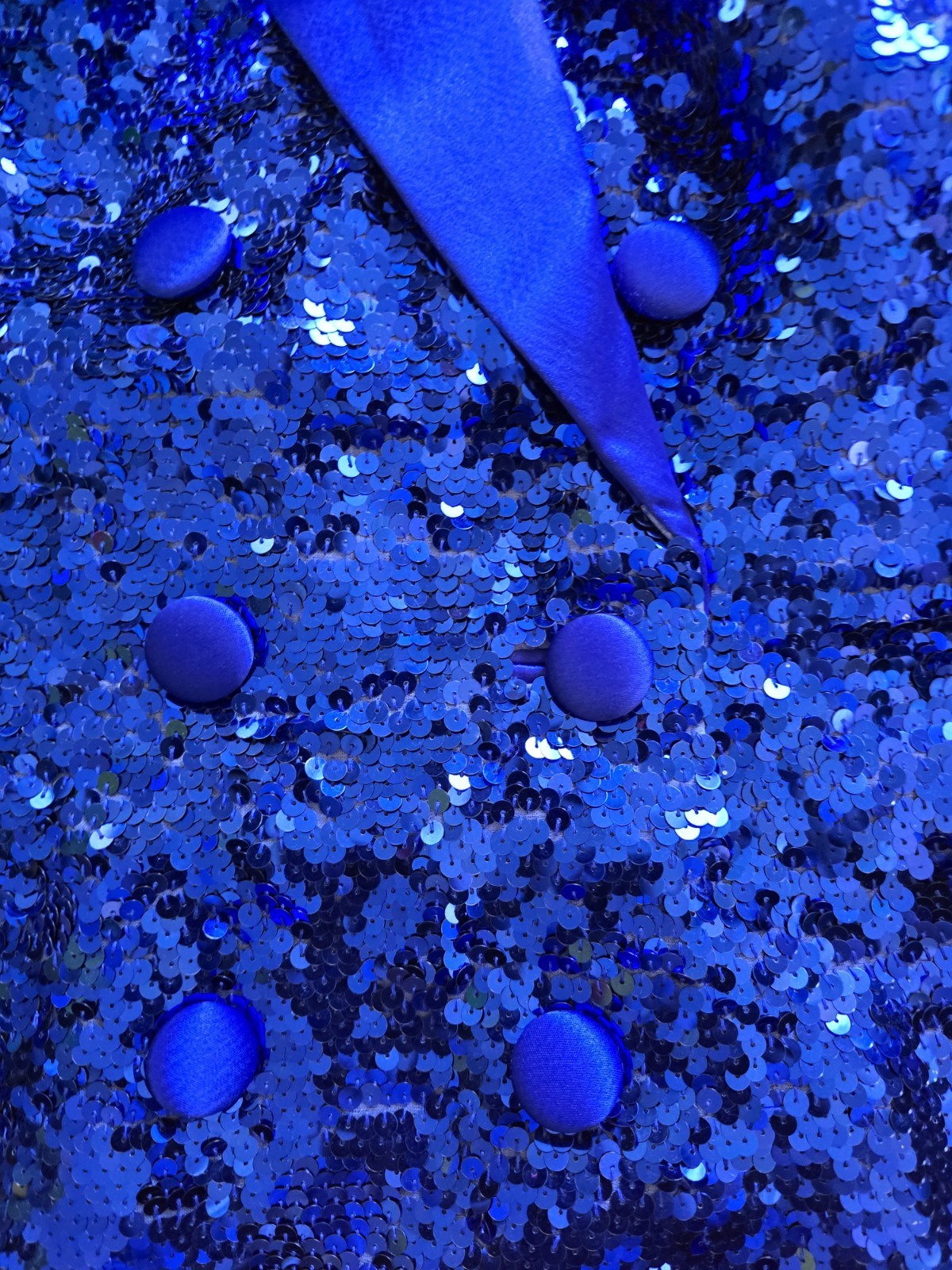 Vintage NITELINE Della Roufogali Royal Blue Sequin Halter Suit Jacket Dress Sz.2
