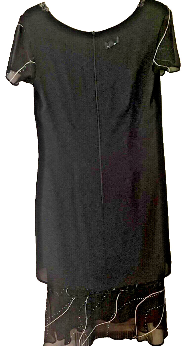 MICA SHEER MIDI RAYON BLACK WHITE LACE DETAILS DRESS FULLY LINED BACK ZIP sz 10