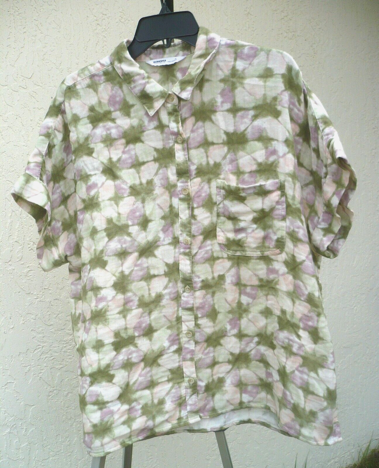 VTG SONOMA 1X XL PLUS FLORAL HEAVY KNIT COTTON SHORT SLEEVE BLOUSE SHIRT WOMEN