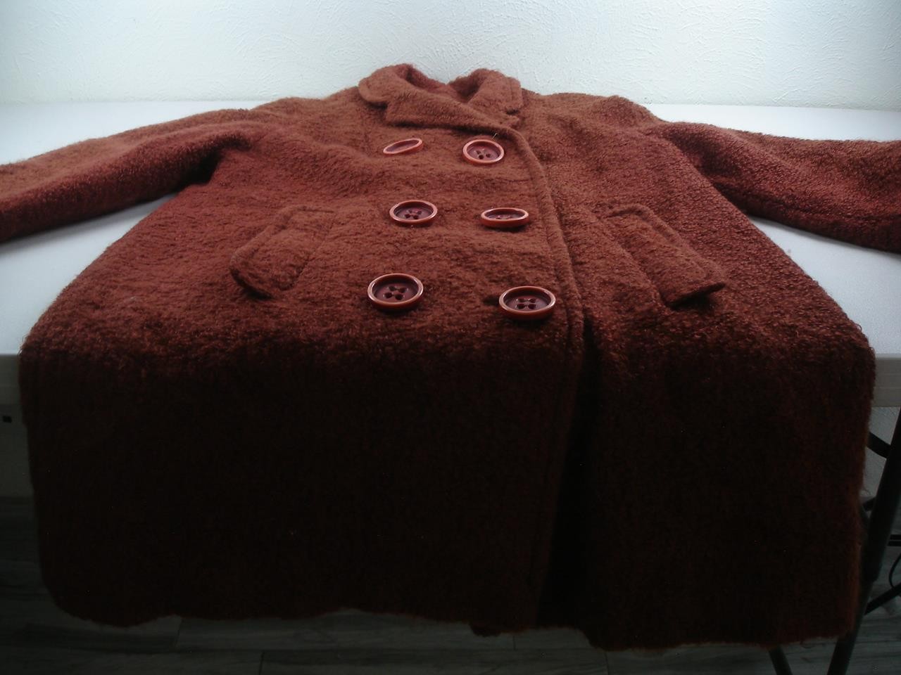 Womens L XL Vtg 1940’s Joseph Stein Maraja Heavy Nubby Wool Coat Double Breasted