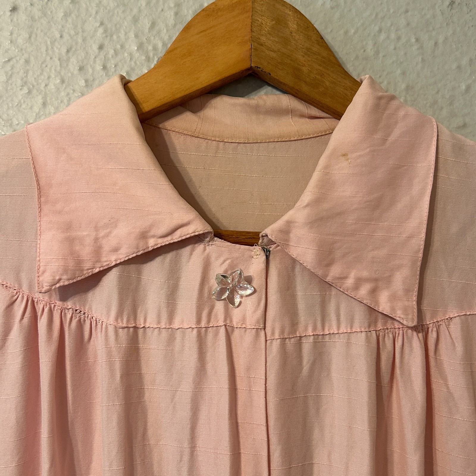 Vtg 1940s 50s Womens Sz L Pink Day Dress Rockabilly VLV Textured Rayon