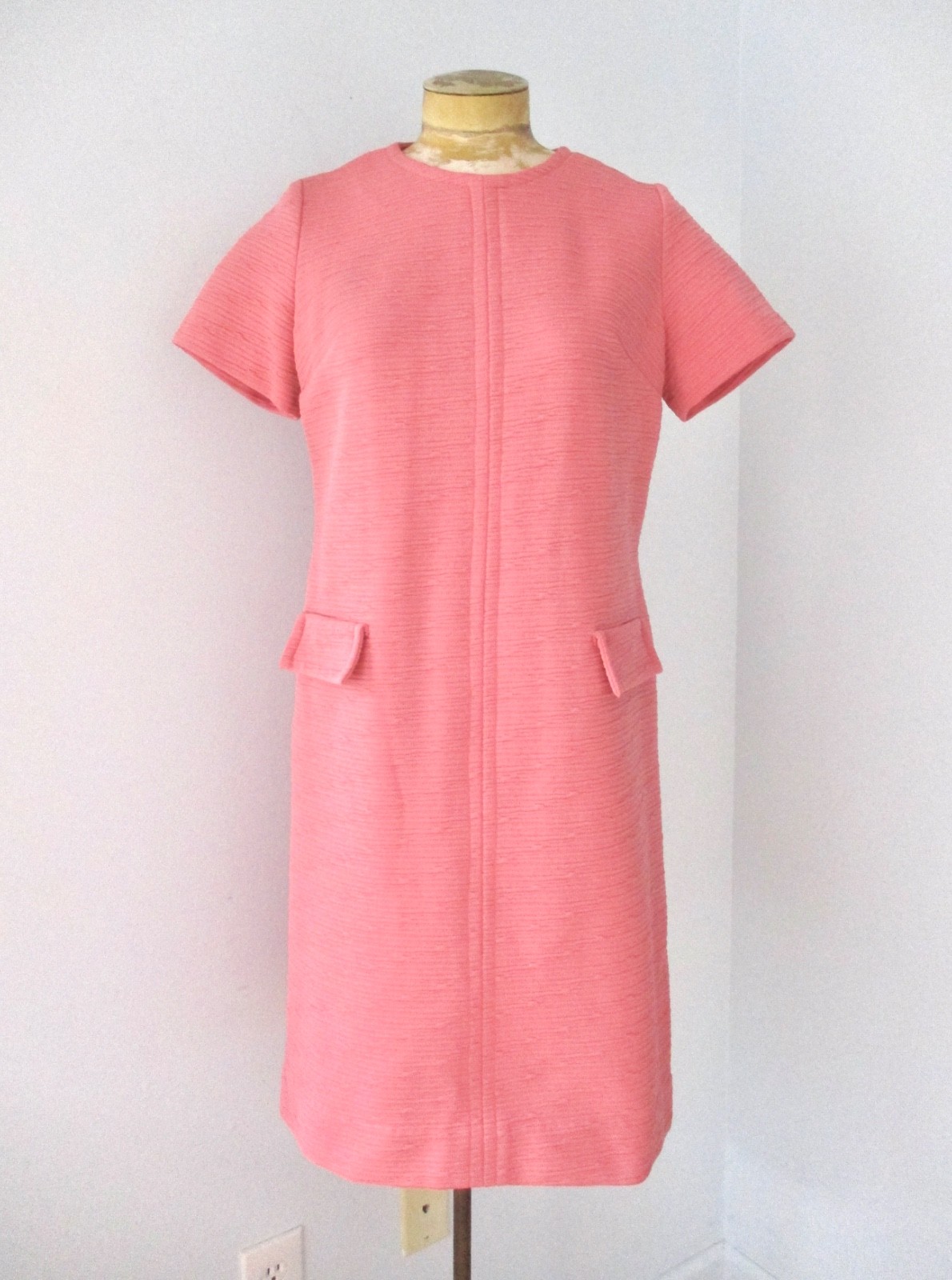 Vtg 60s Gloria Swanson Rose Pink Textured Abstract Stripe Secretary Day Dress M/
