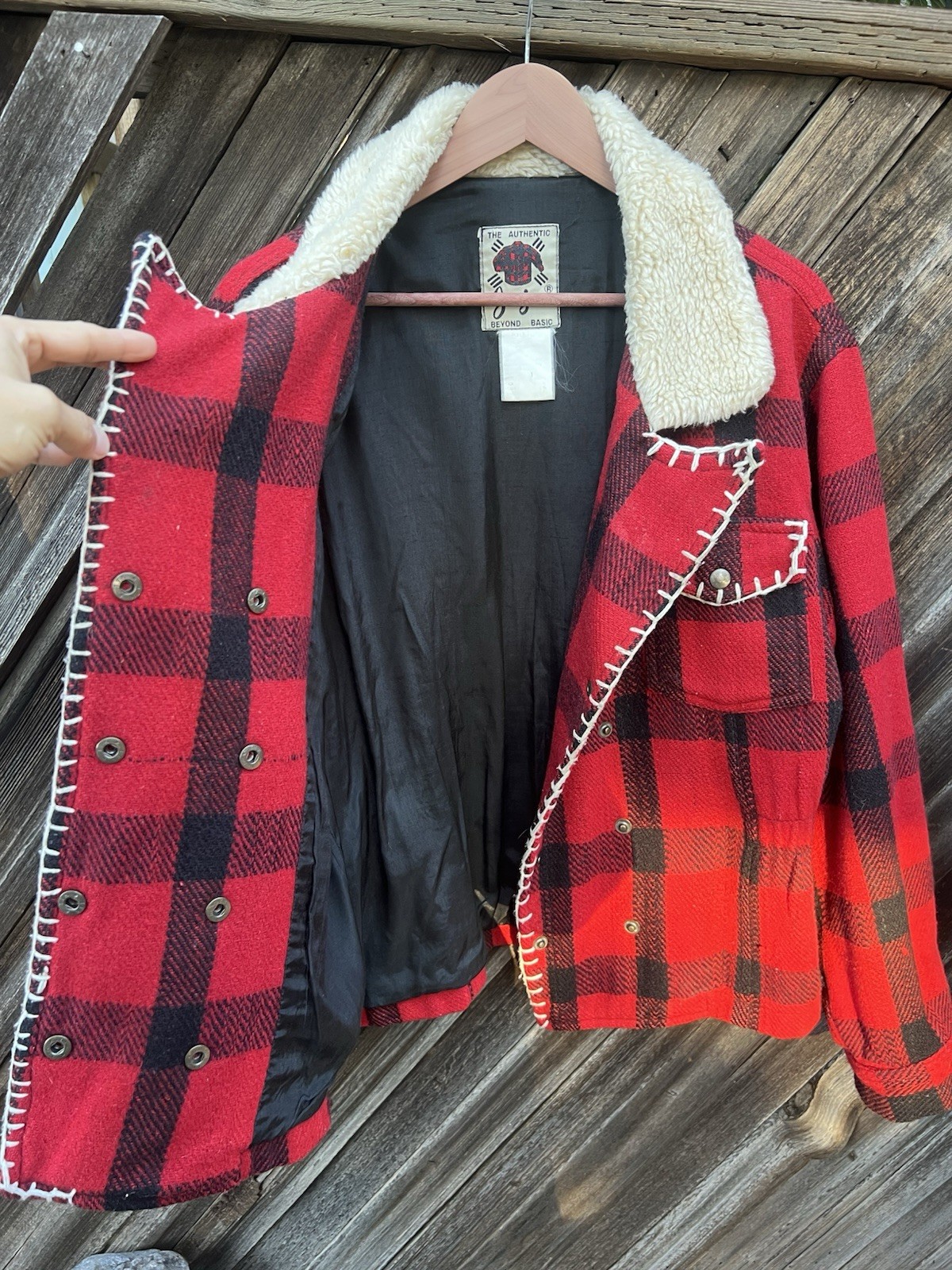 Vintage Joujou Buffalo Plaid Sherpa Collar Jacket double breasted lumberjack