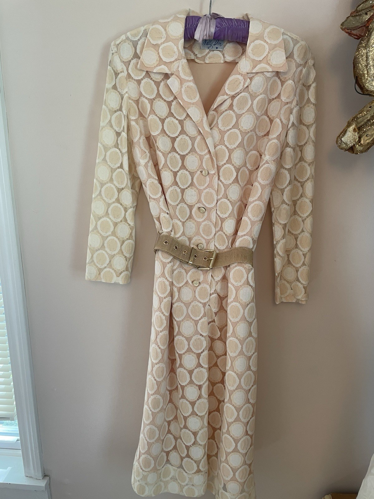 Nelly Don Peachy Cream Circle Lace Coat Dress 1960s Palm Beach Size 10 Mod Party