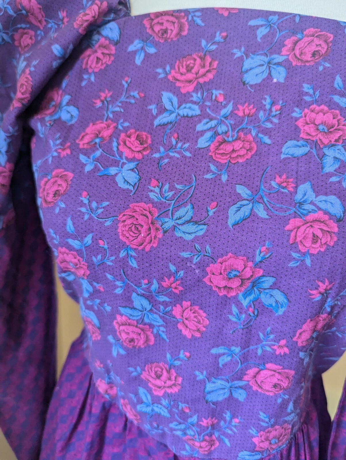 Vintage 70’s 80’s Purple Pink Puff Juliet Sleeves Floral Mini Dress Size Small