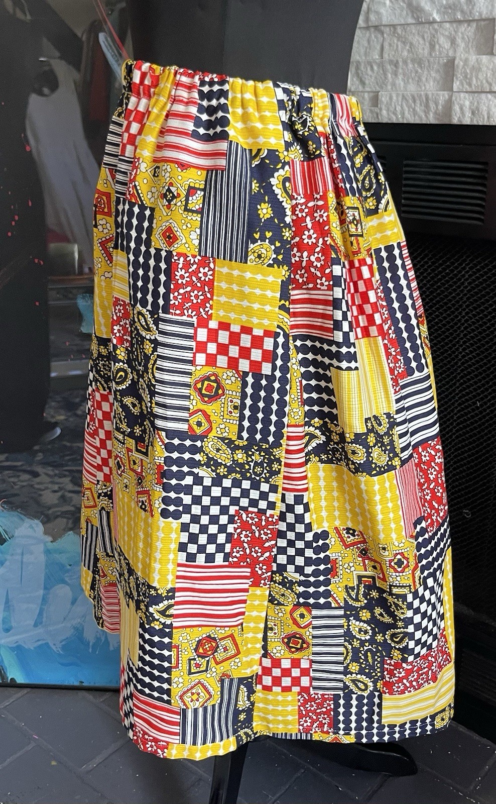 Vintage Handmade Patchwork A Line Full Flair Skirt