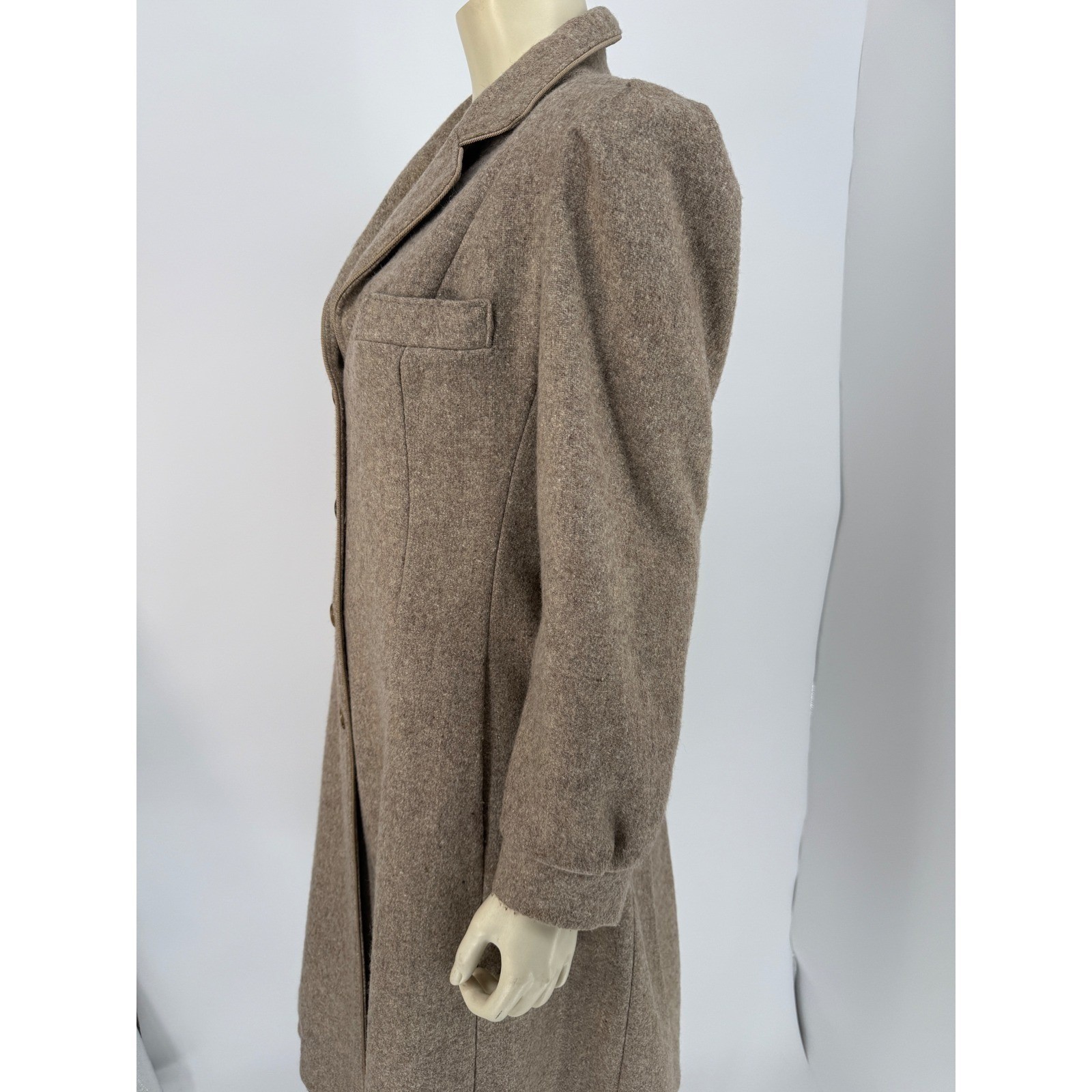 Vintage 1970s ILGWU Wool Princess Coat Taupe Midi Union Made USA Womens M