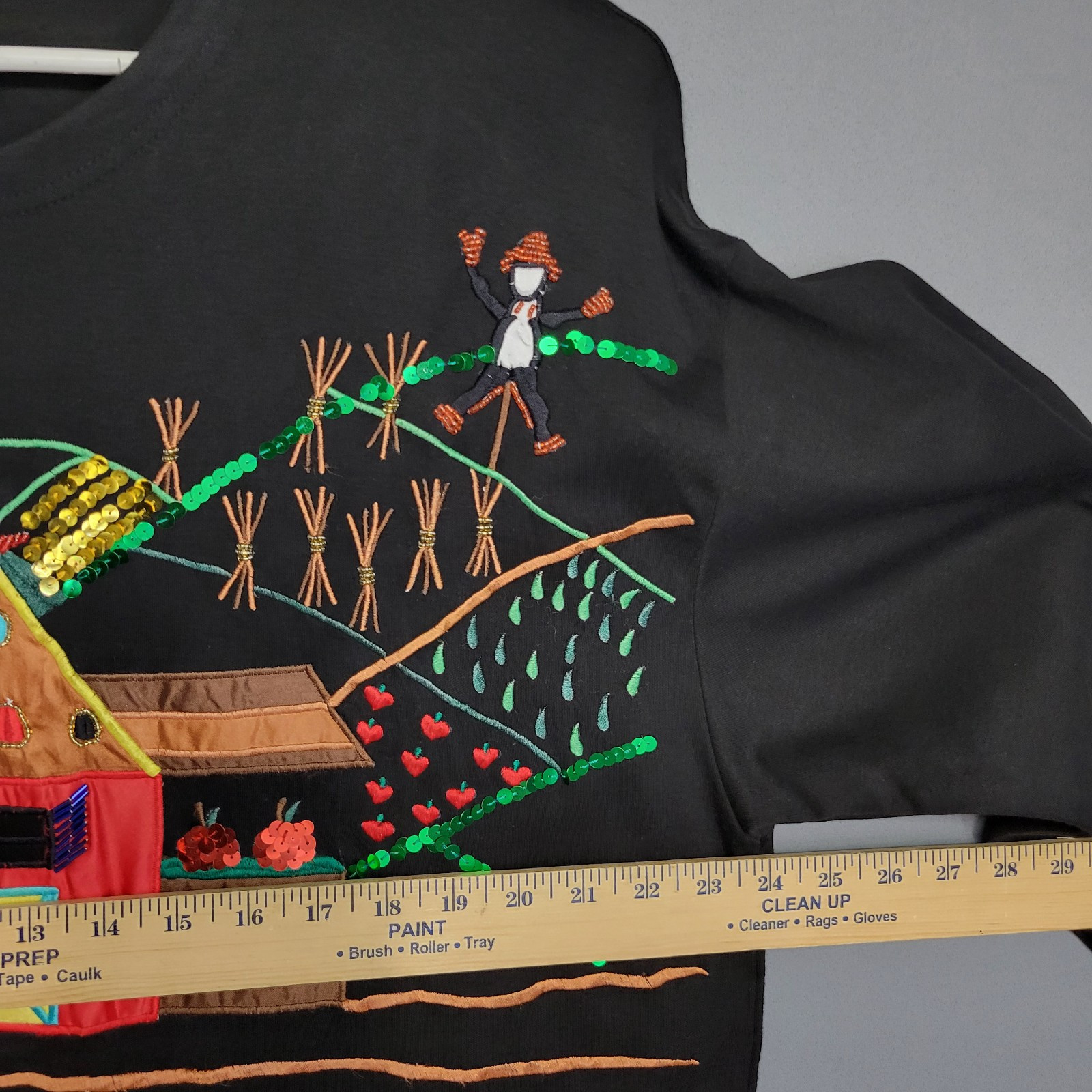 Vintage 80s Accessory Lady Top Womens L Black Fall Applique Embroidered Sequin