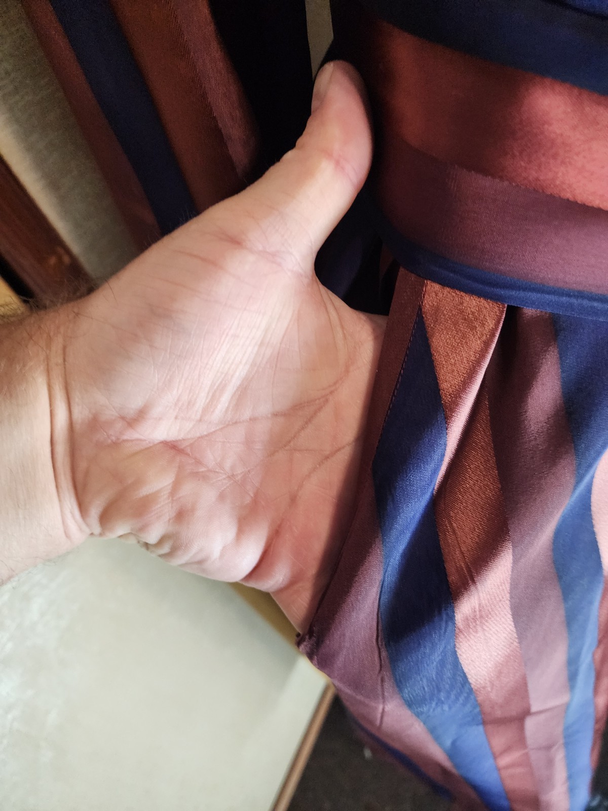 Royal Lounger Smoking Jacket 40s Maroon Blue Stripes Satiny Dressing Gown Deco