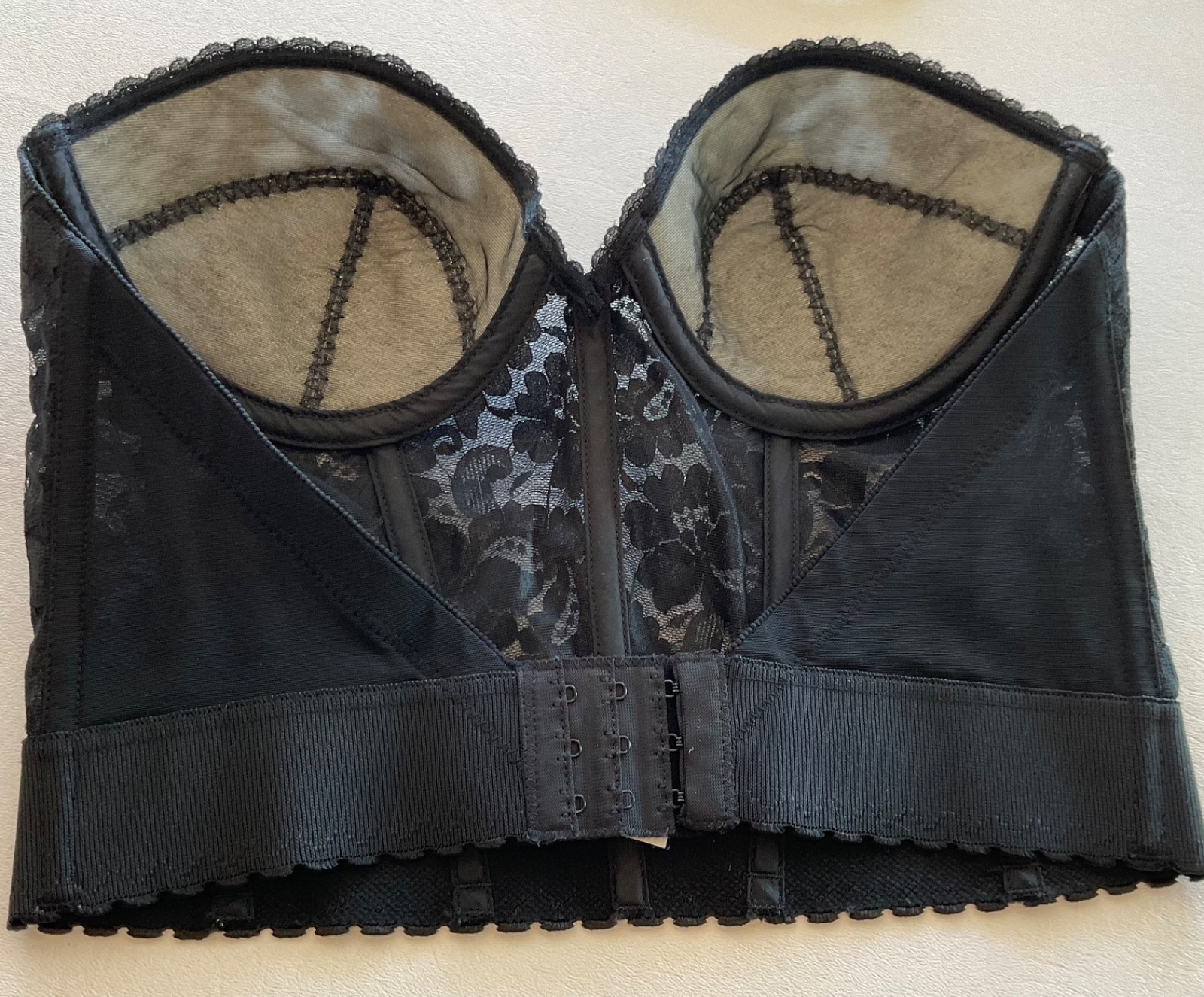 Vintage Shape Mate Black Lace Strapless Corset Bustier Ribbed Bra 36B