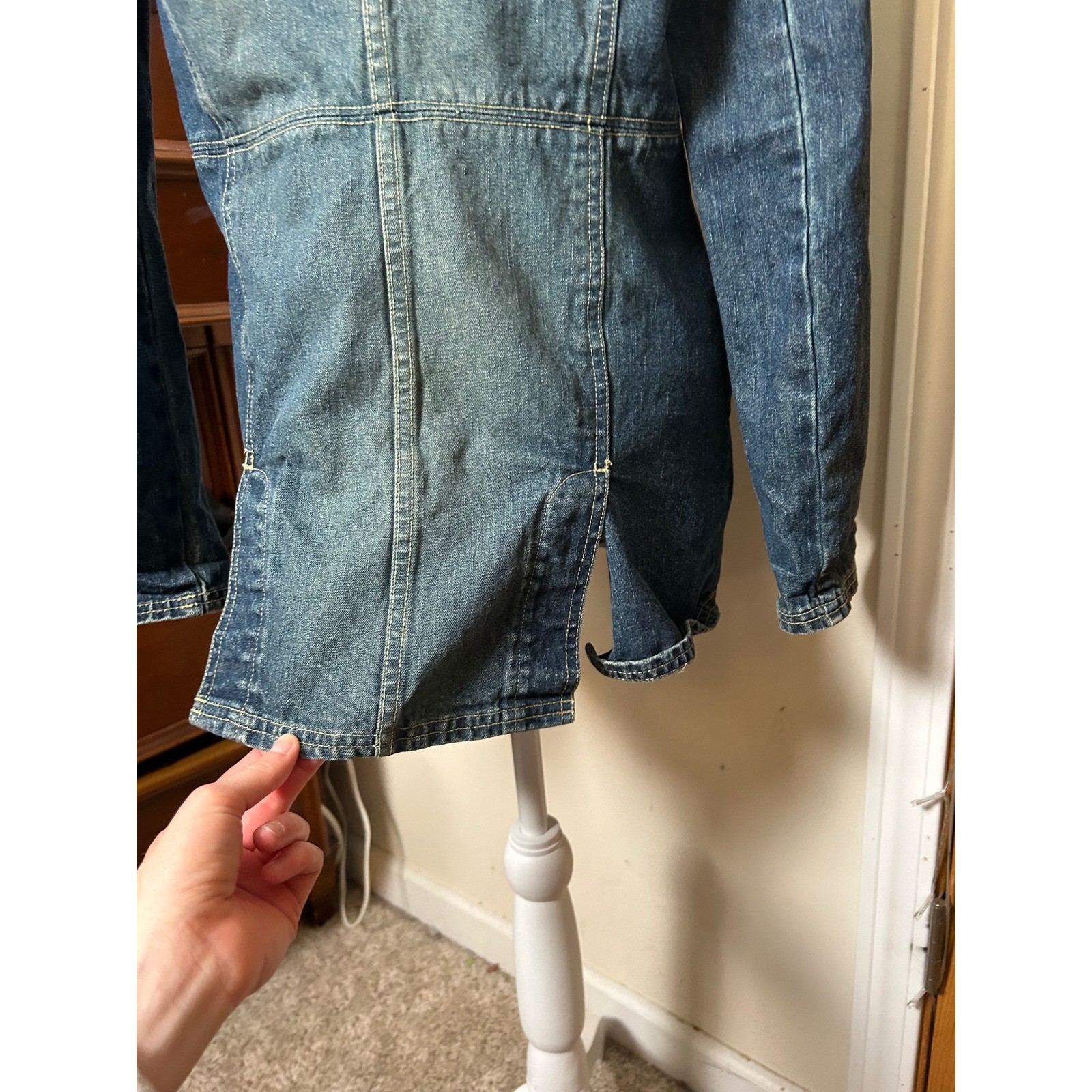 Vintage Womens Preppy Retro Utility Indie Medium Wash Blue Y2K Jacket *READ