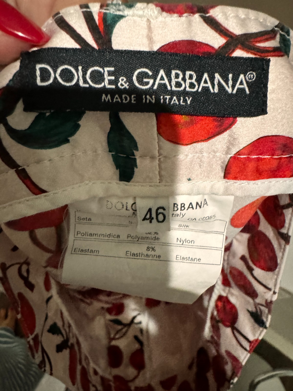 Vintage Dolce & Gabbana pants white red 46 Cherry Silk Satin trousers low rise