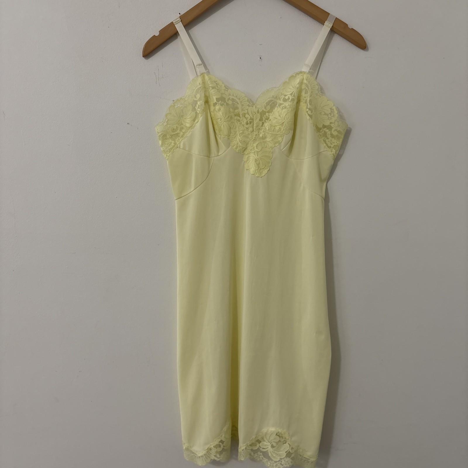 Vintage Sears Nylon Lace Full Slip Yellow Size 34 Dainty