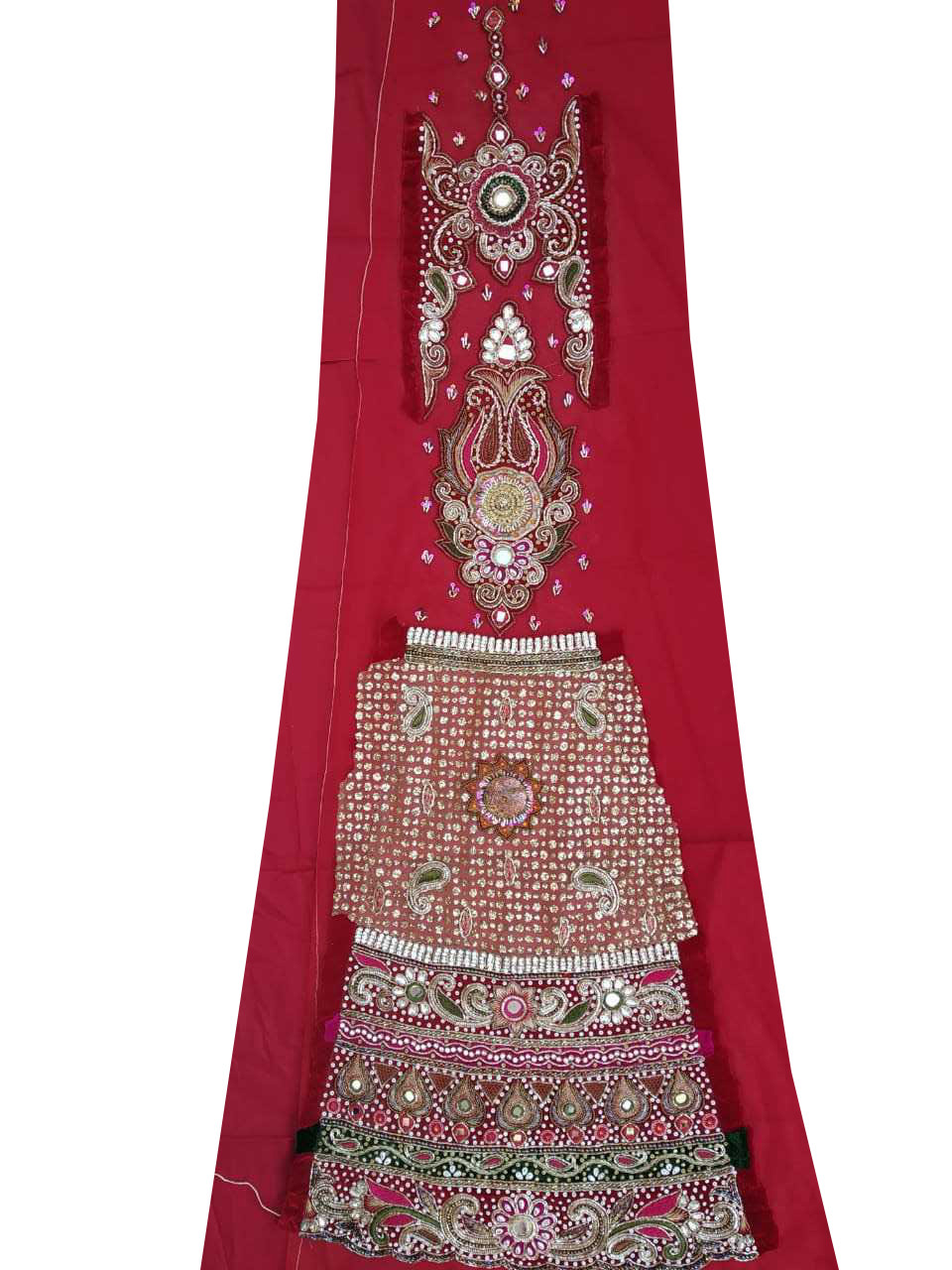 Vintage Indian Hand Bead Rhinestone RED COLOR LEHANGA PATCH ART CRAFT 1FREE ON 5