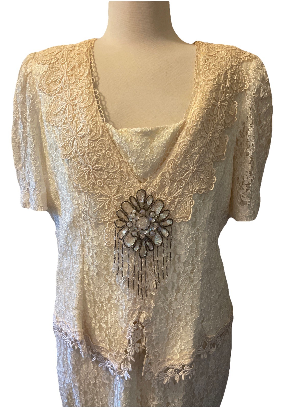 Vintage Speed Fashion Ivory Long Lined Dress Lace Size 19 Wedding