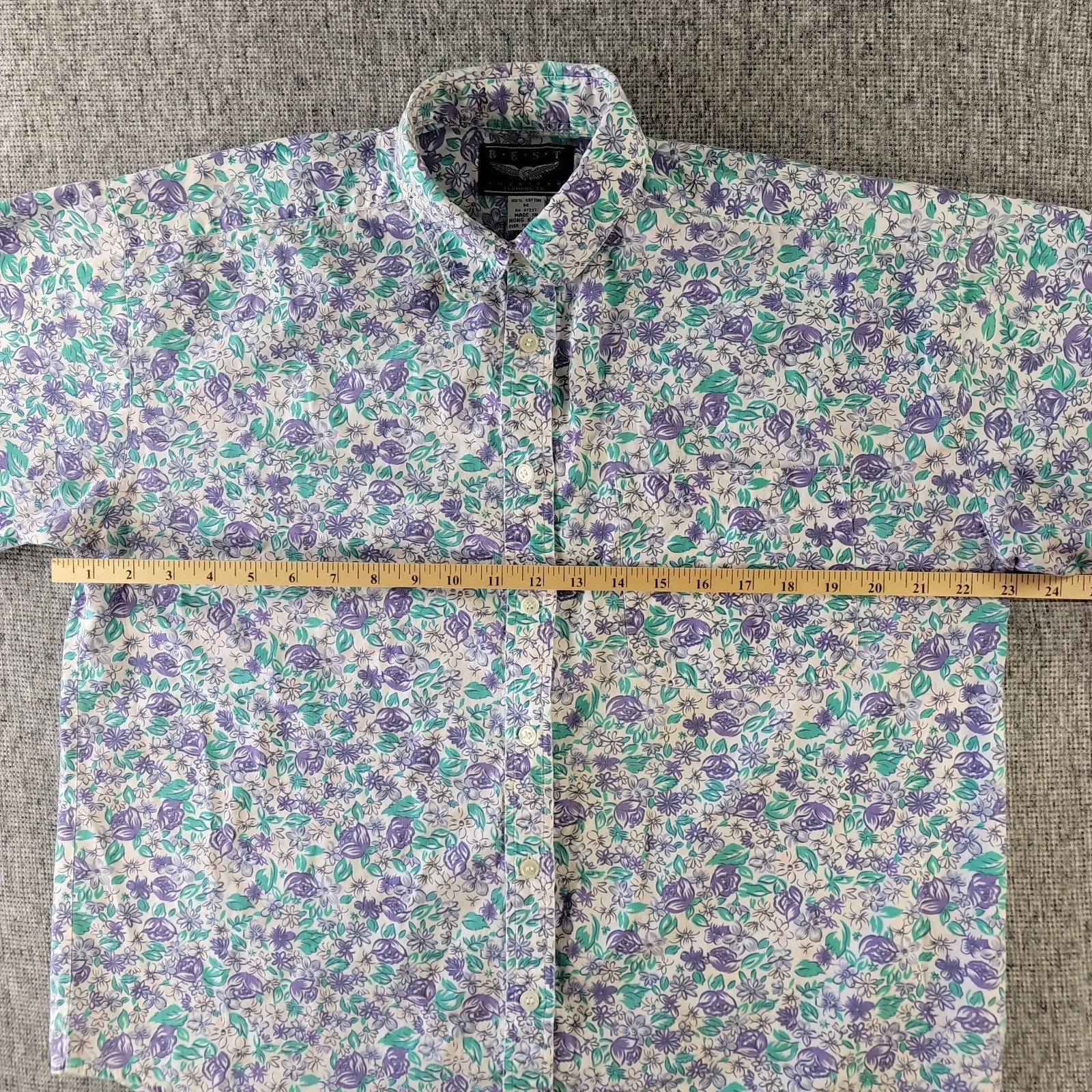 Vtg 80s Best American Clothing Co Floral Blouse Short Sleeve Reworked Serge Edge