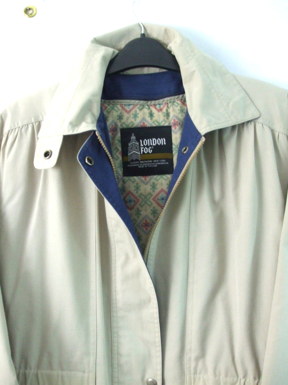 London Fog Women’s S/M Tan Jacket Windbreaker Zipper Snap Button Removable Liner