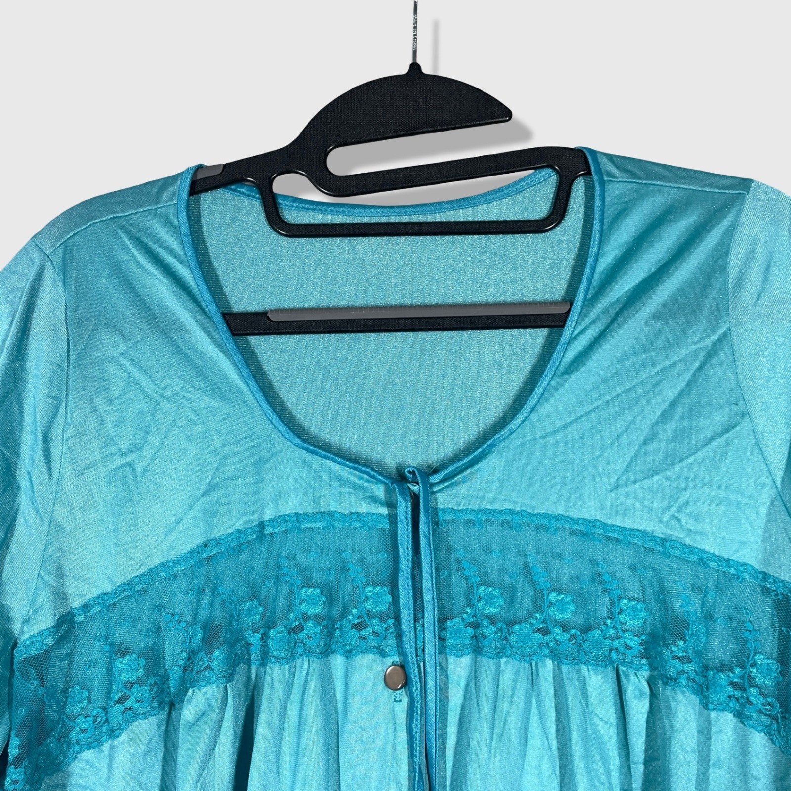 J.C. Penney Nightgown Women Large Teal Blue Vintage Lace Trim Robe Loungewear