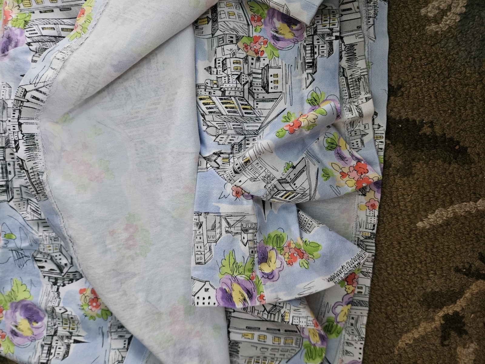 Vintage Briggs New York Cotton Skirt Skort Cityscape and Florals Size 8 Short