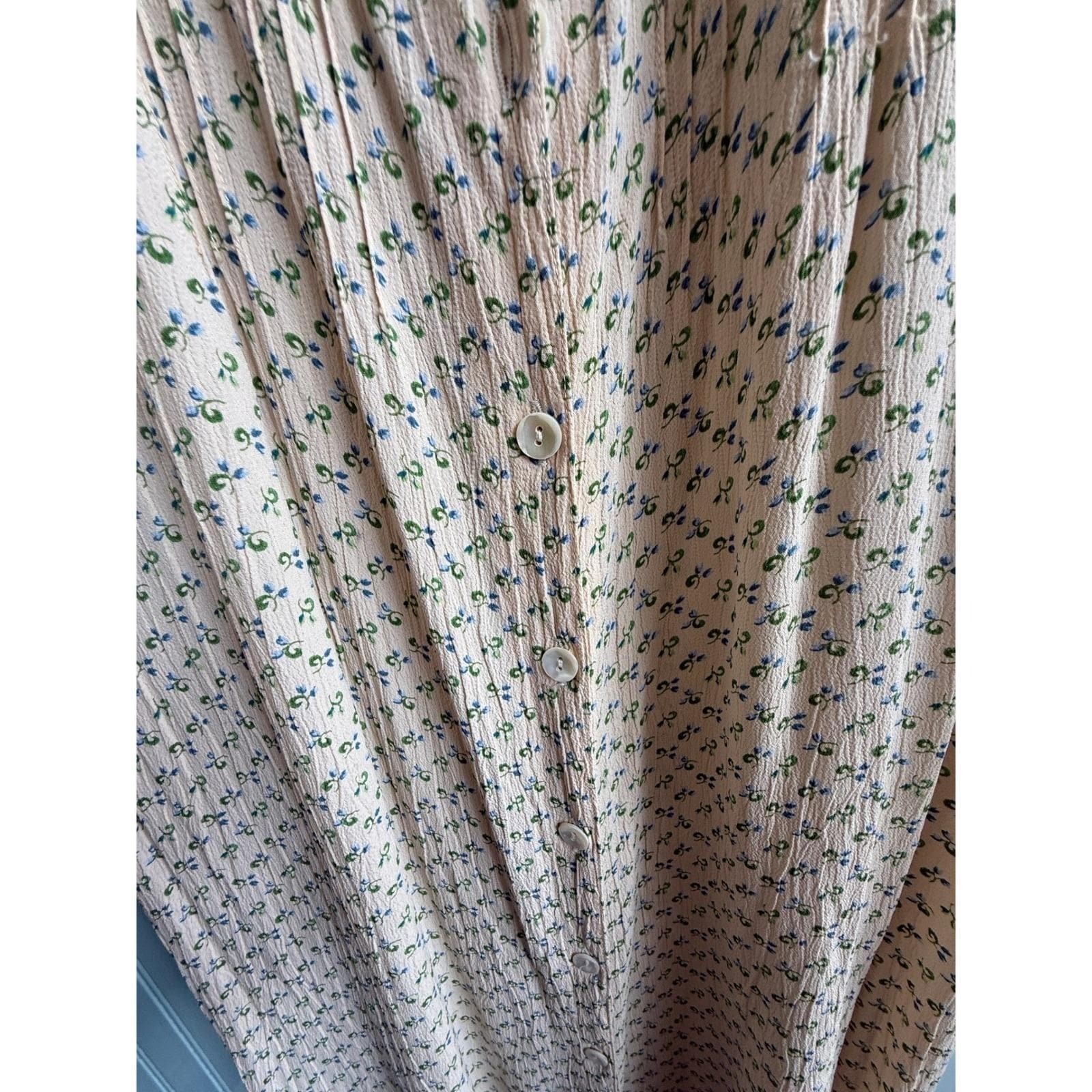VTG April Cornell Floral Crinkle Rayon Maxi Dress XL Prairie Romantic Lagenlook